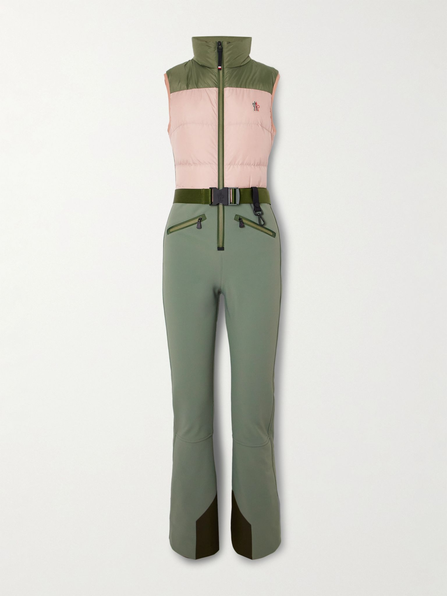 Belted paneled quilted down ski suit Green - 1
