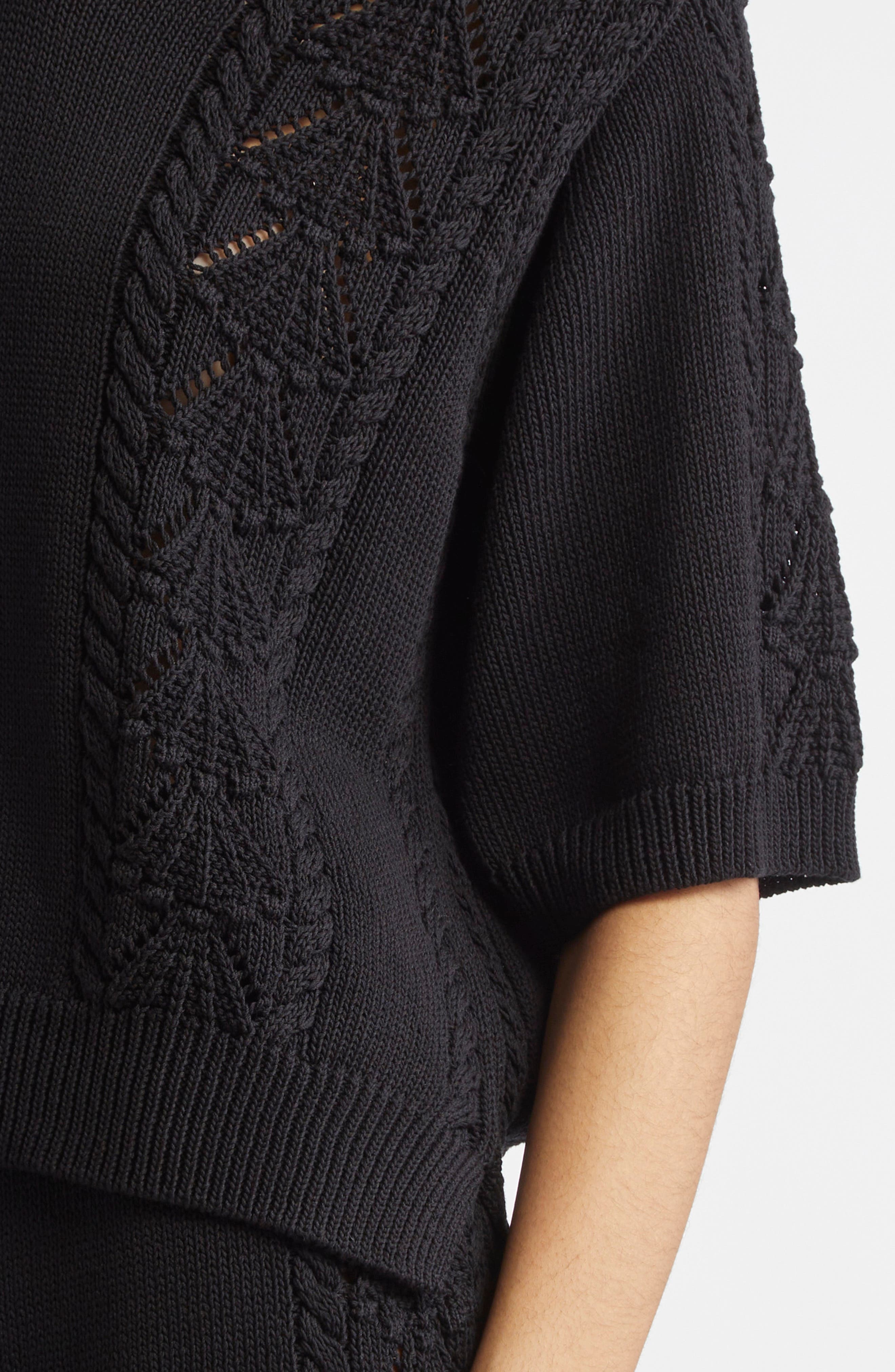 LOULOU DE SAISON Kina Johnny Collar Cotton Sweater in Black at Nordstrom - 5