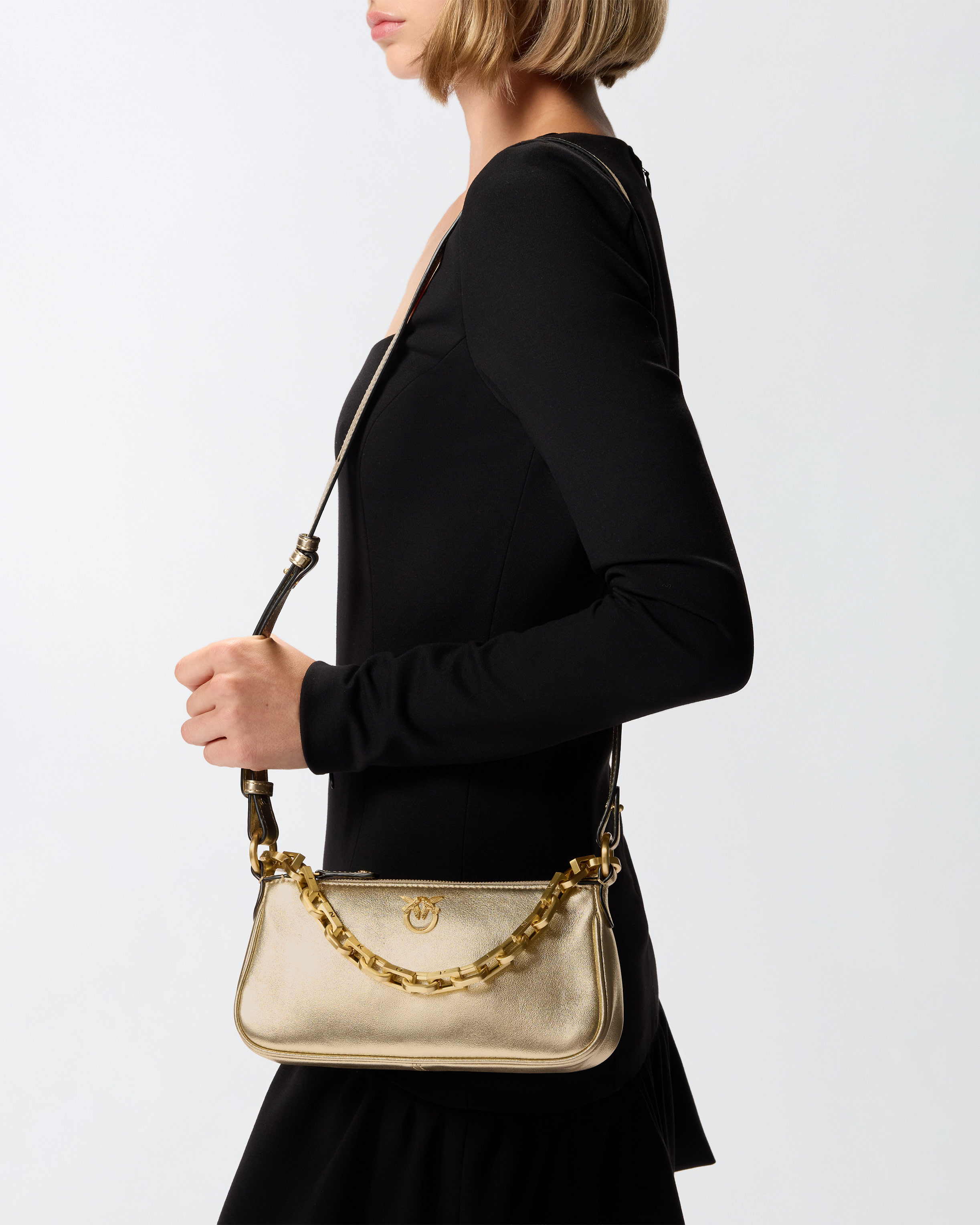 MINI HALF MOON BAGUETTE HANDBAG IN LAMINATED SUEDE - 7