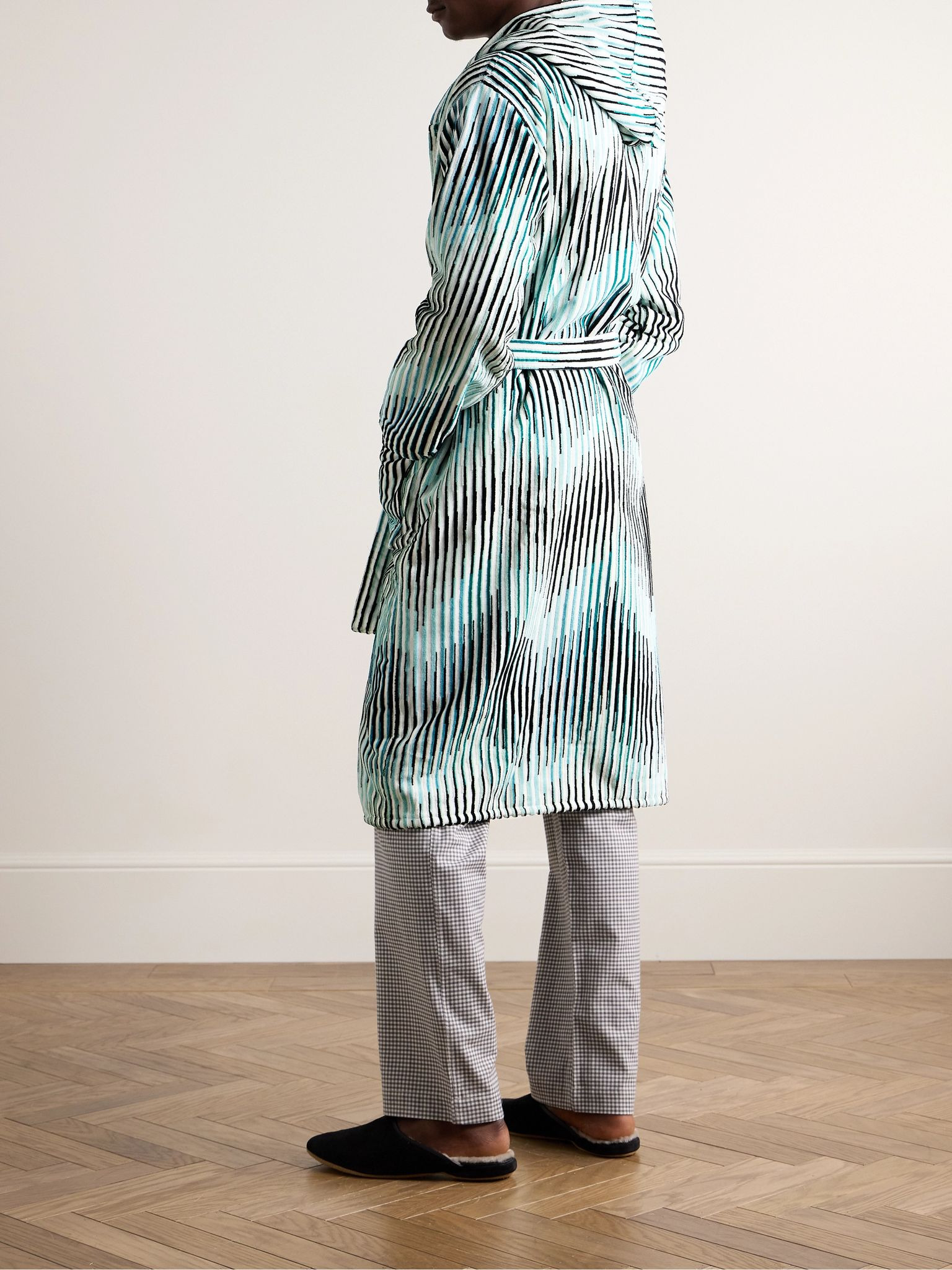 Arpeggio Striped Cotton-Terry Hooded Robe Blue - 3