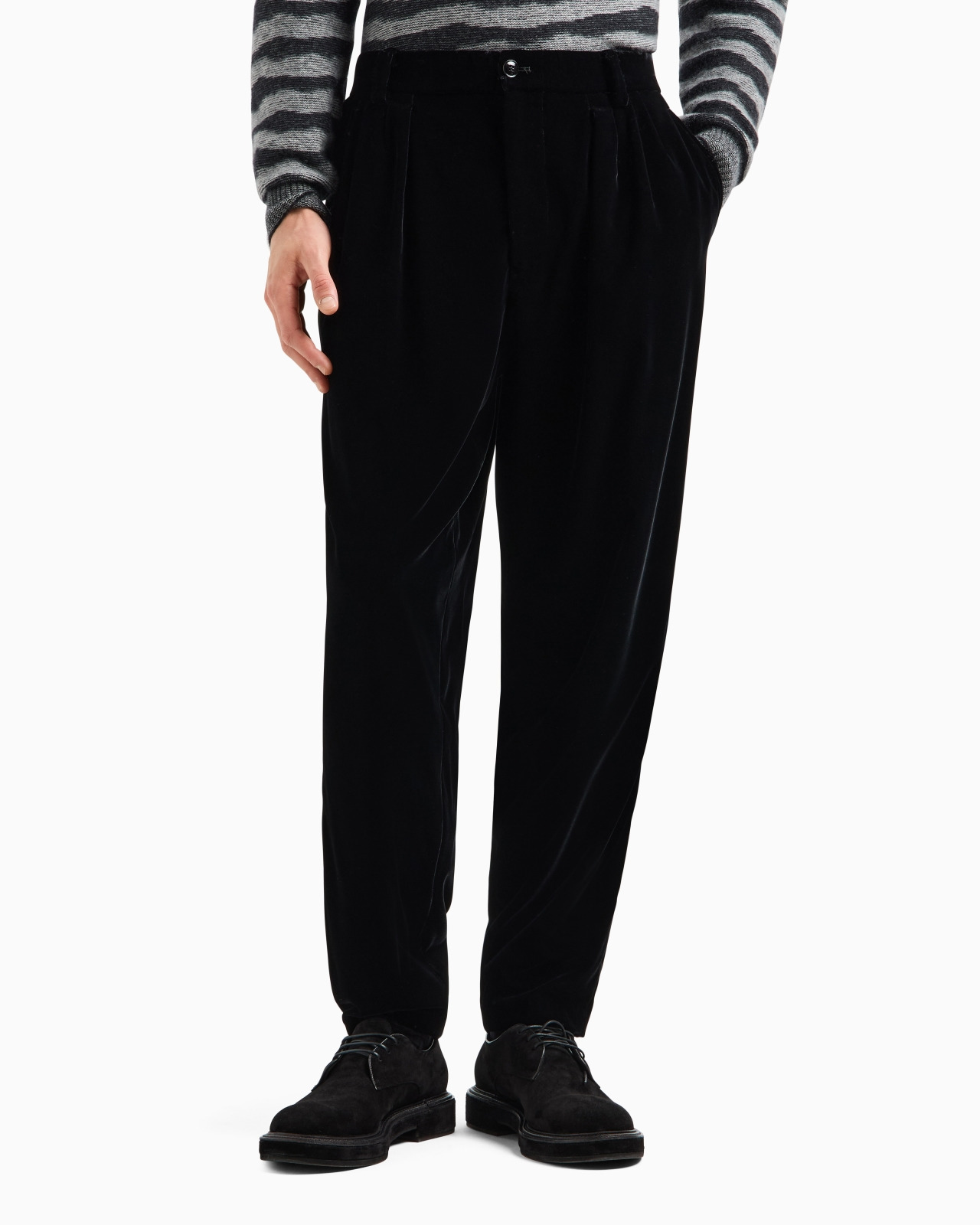 DOUBLE-DARTED VELVET TROUSERS - 4