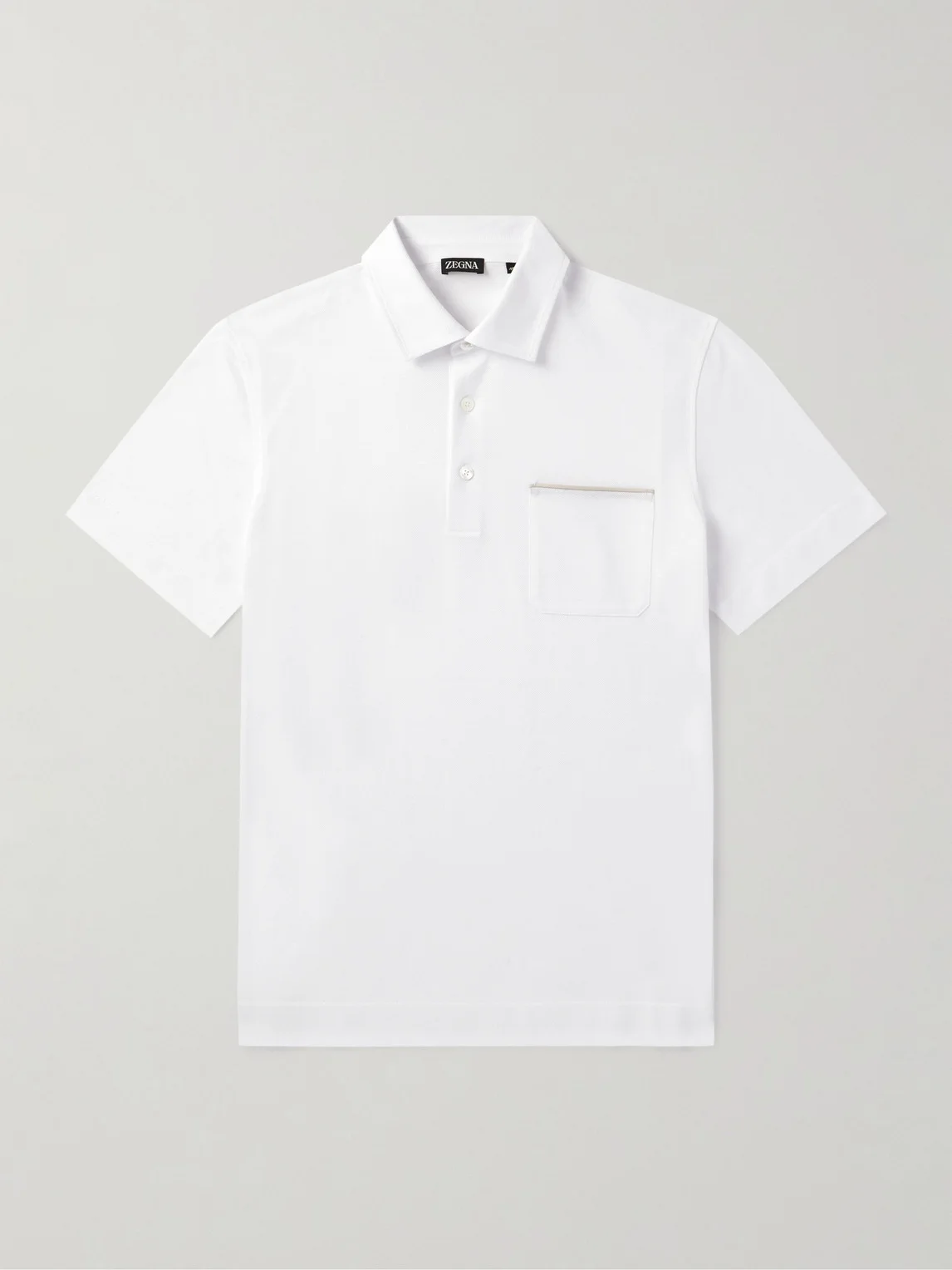 Leather-Trimmed Cotton-Piqué Polo Shirt - 1