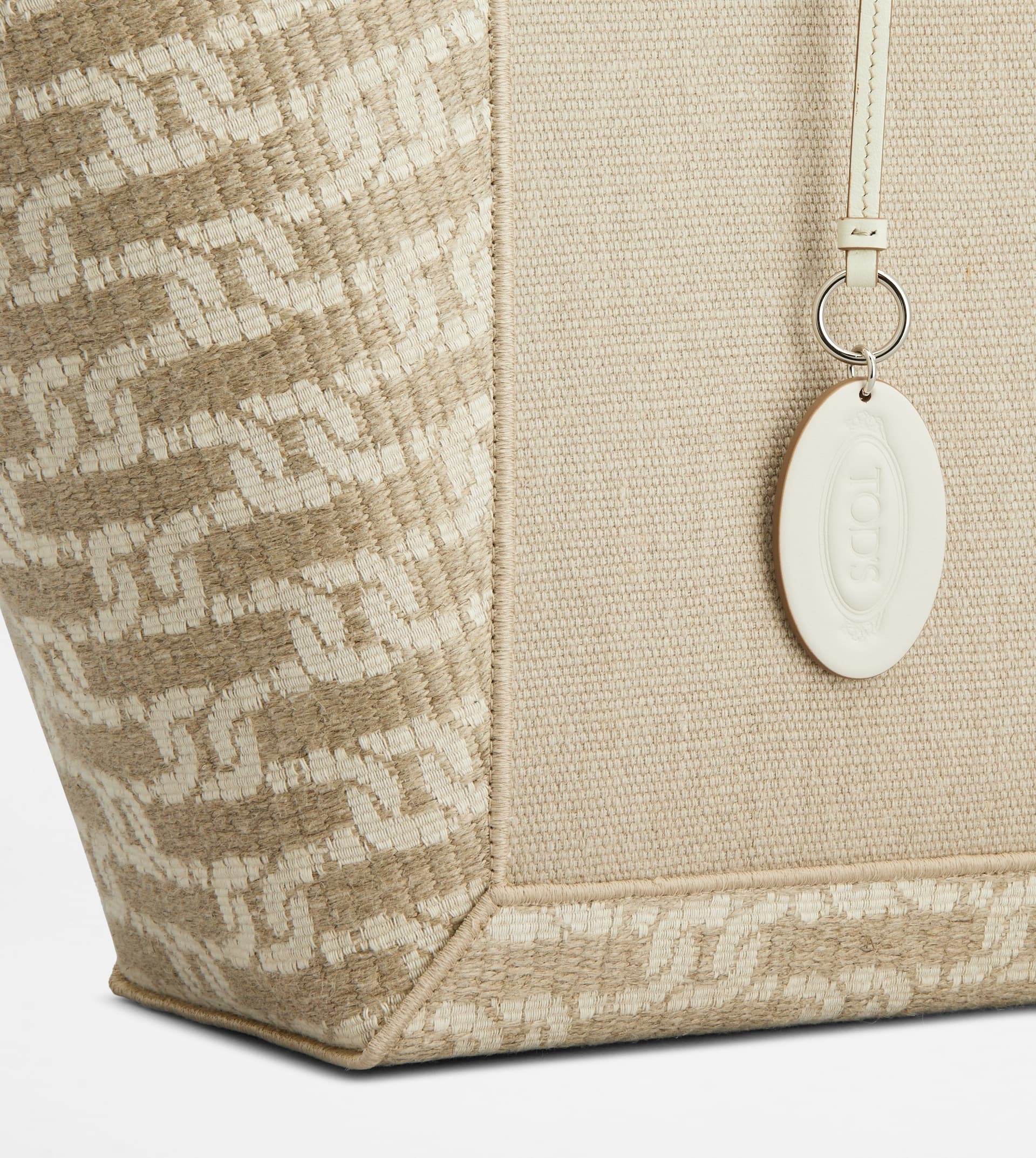 TOD'S DOUBLE UP SHOPPING BAG IN FABRIC AND LEATHER LARGE - BEIGE - 8