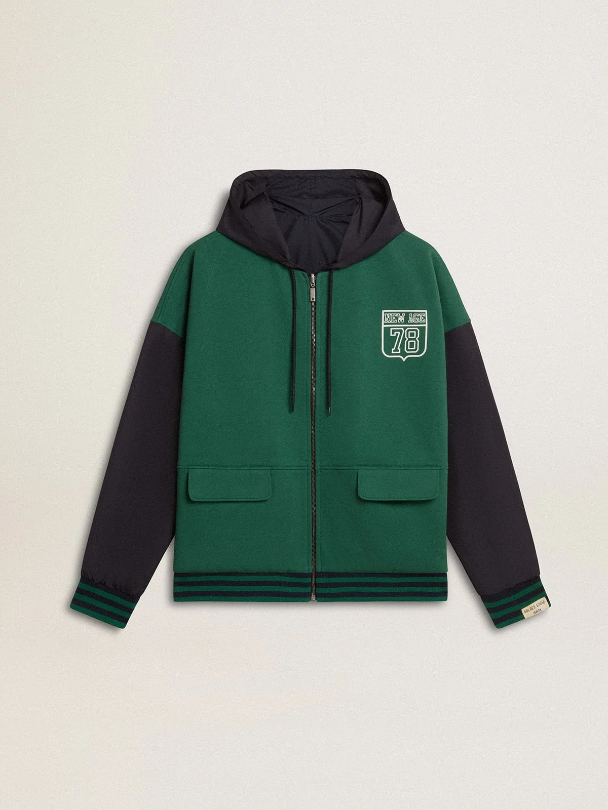 Men's green and blue reversible hooded sweatshirt - 1