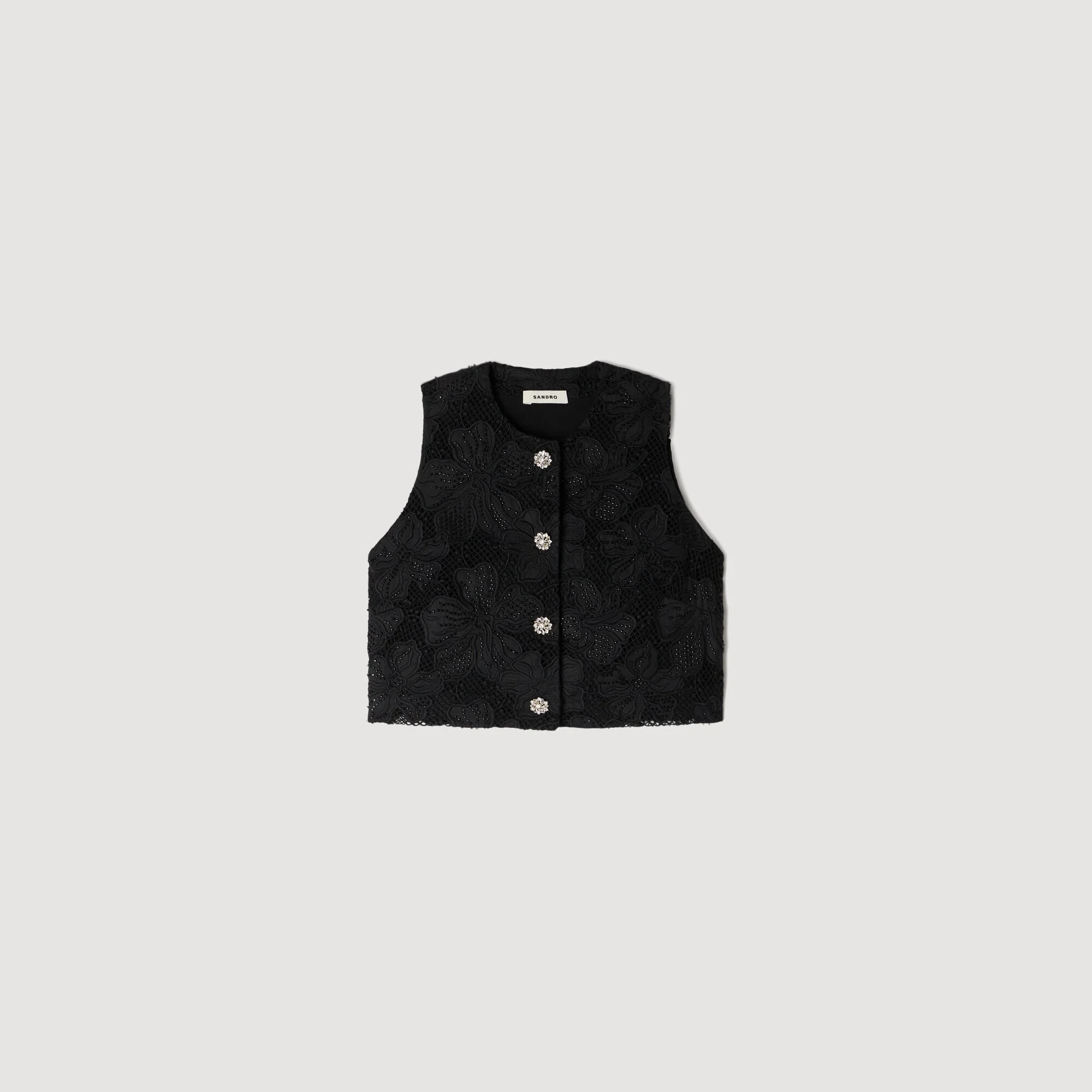EMBROIDERED GUIPURE CROP TOP - 1