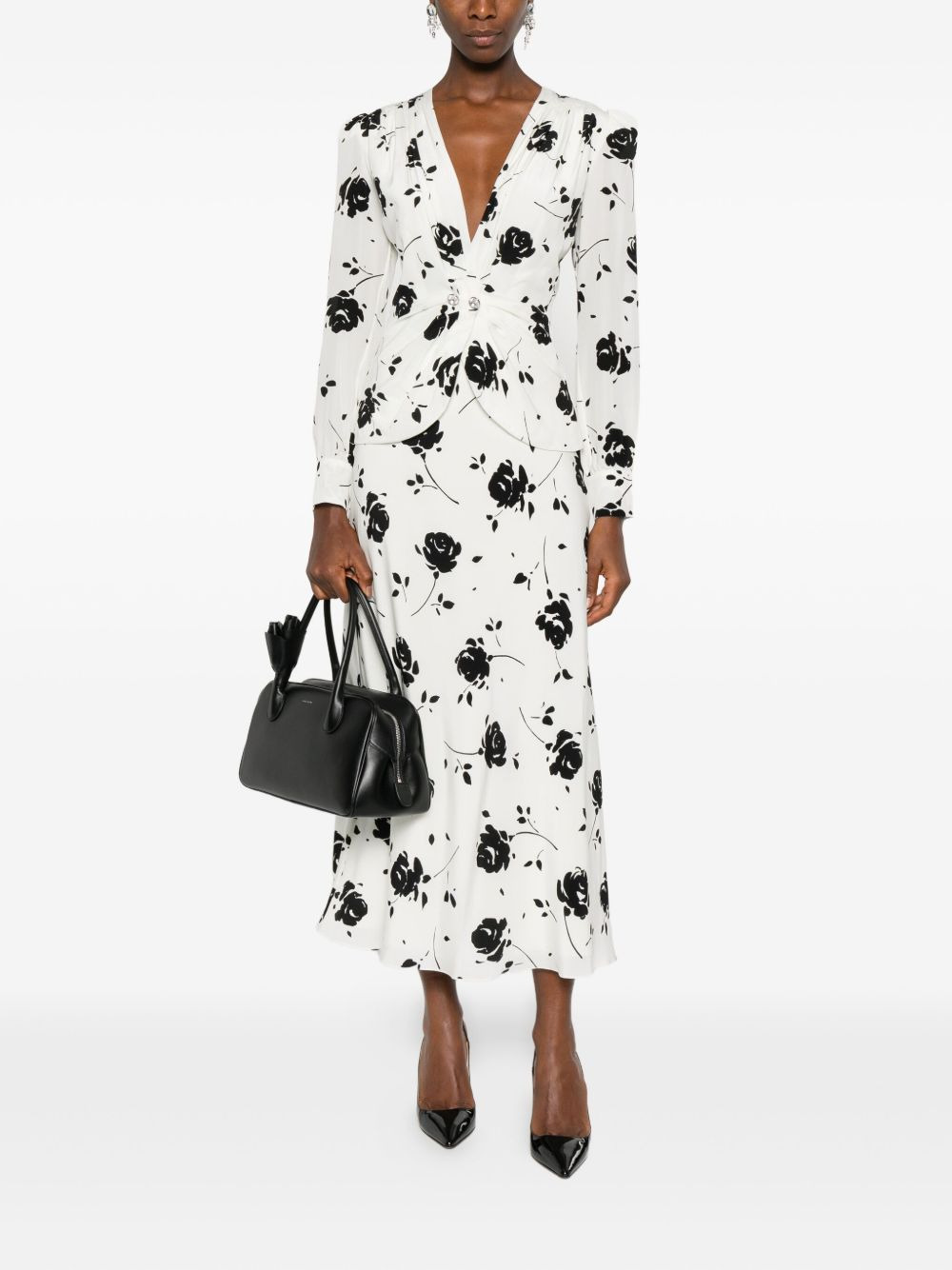 rose-print button-detail midi dress - 2