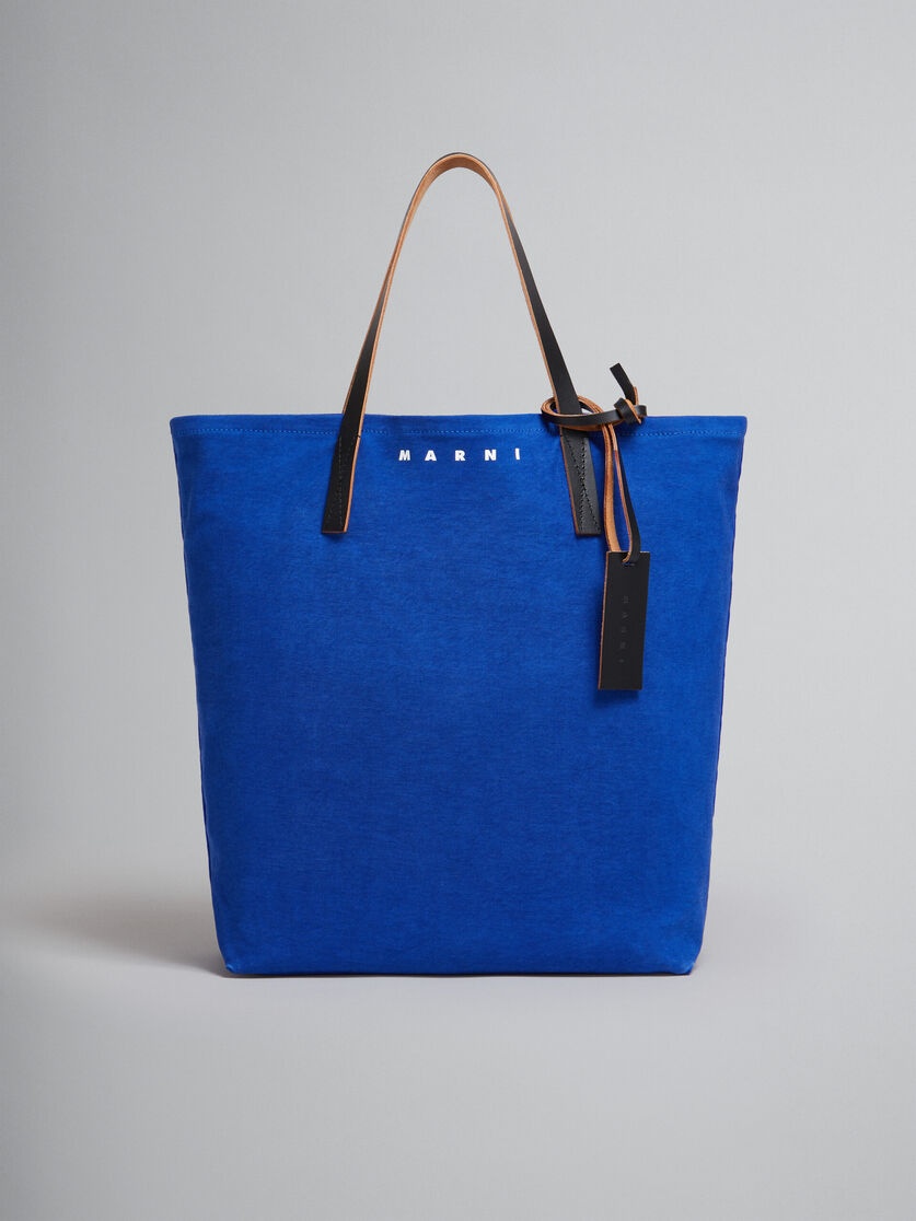 BLUE FLOCKED DENIM AND COTTON TOTE BAG - 1