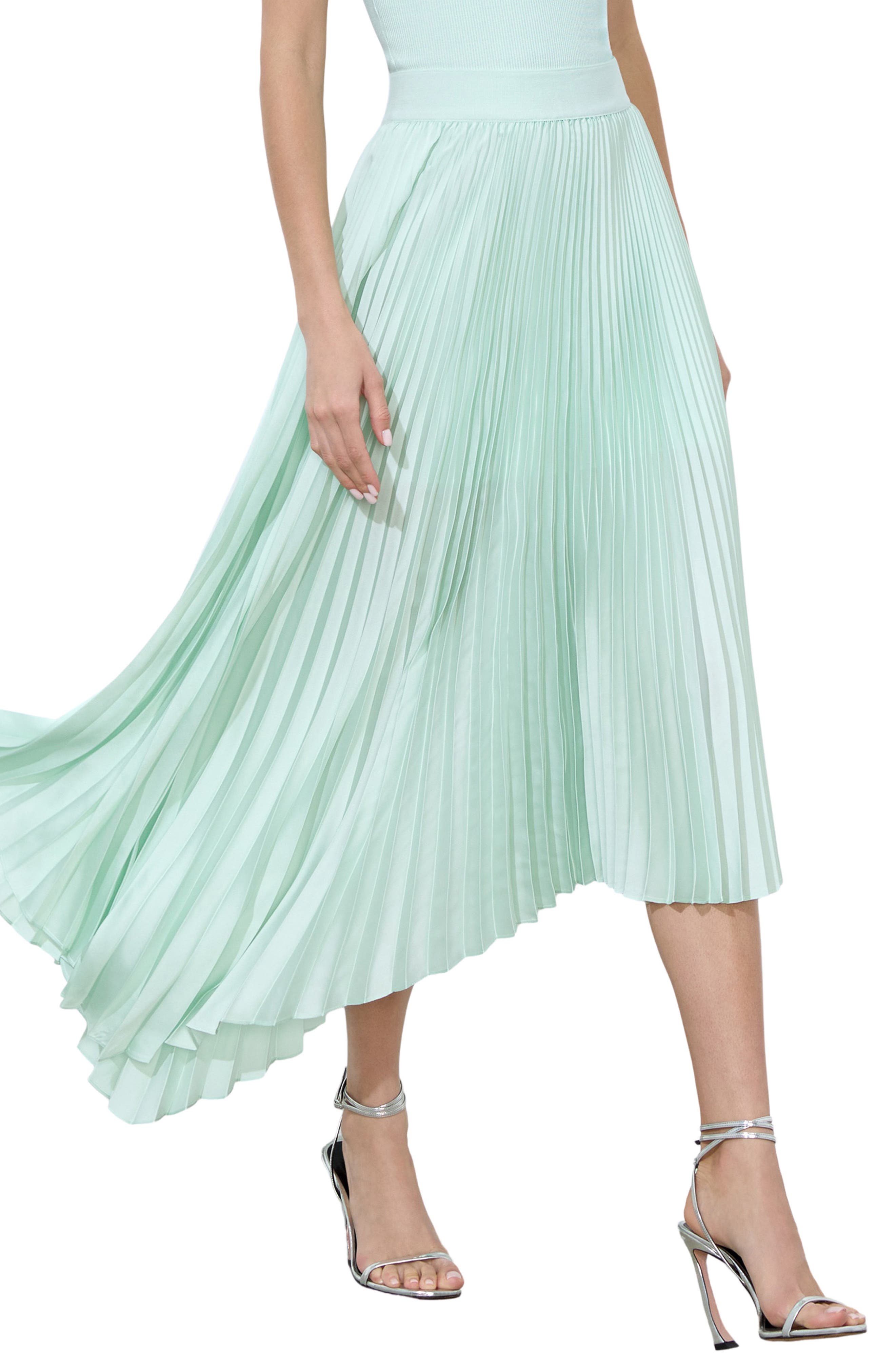Alice + Olivia Jenara Pleated Asymmetric Skirt in Sea Spray at Nordstrom - 3