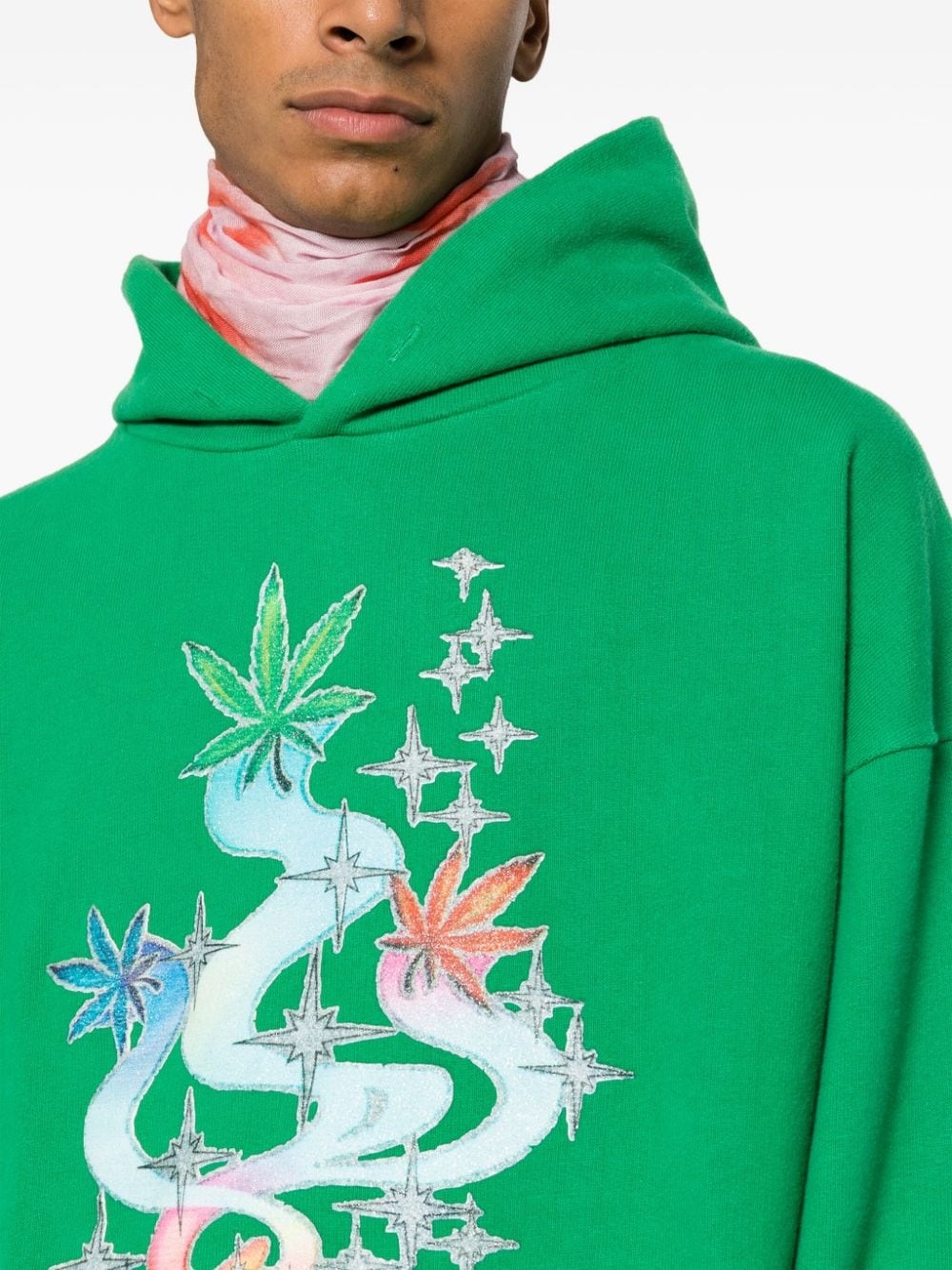 leaf-print cotton hoodie - 5
