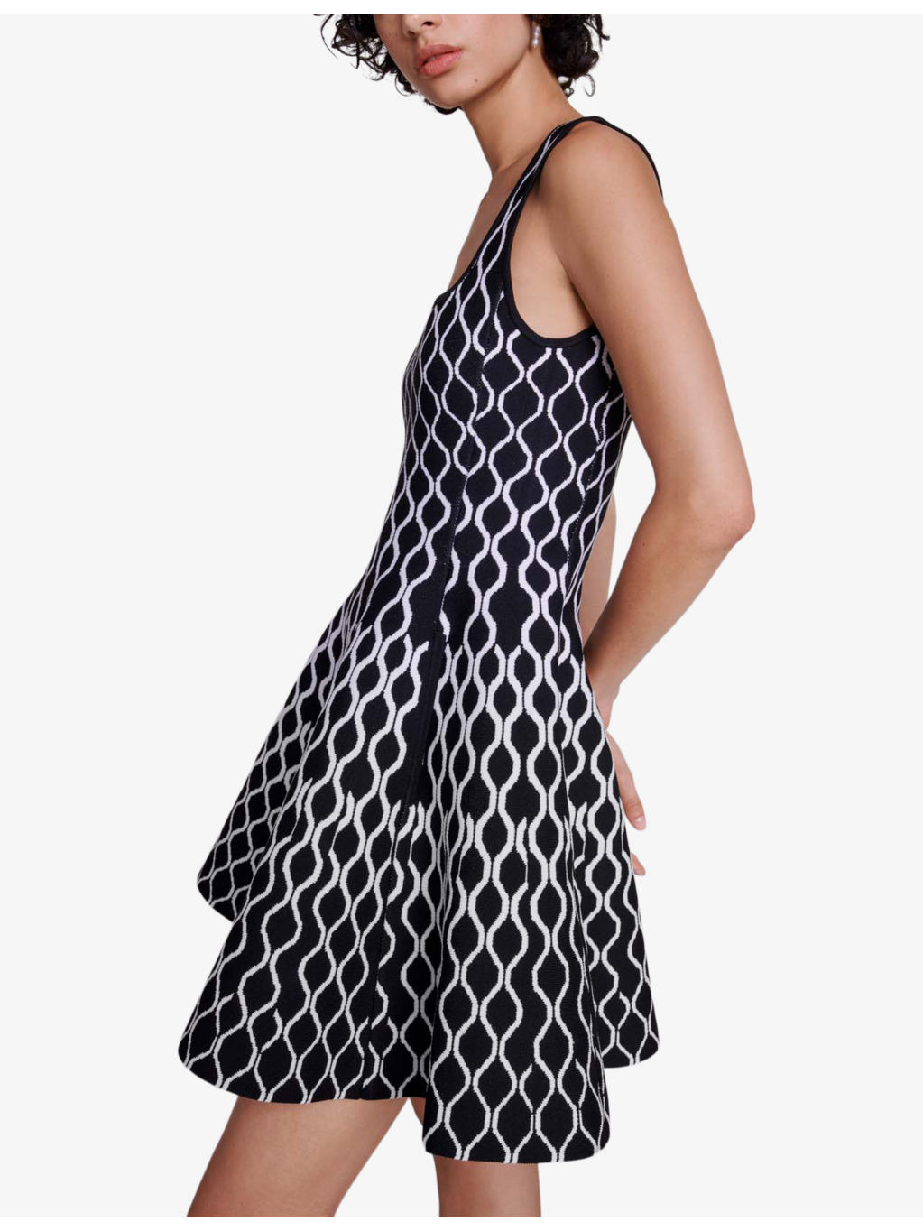 Square-neck geometric-pattern stretch-knit mini dress - 3