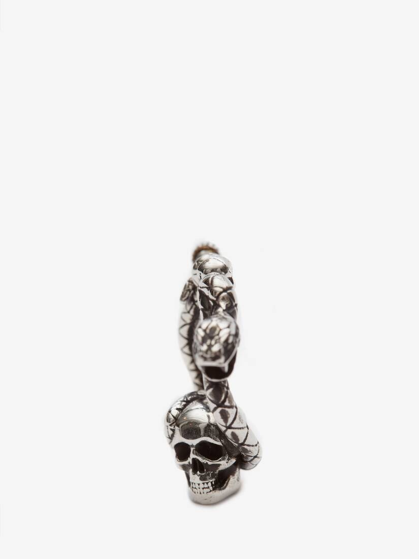 Skull And Snake Earring in Antique Silver - 2