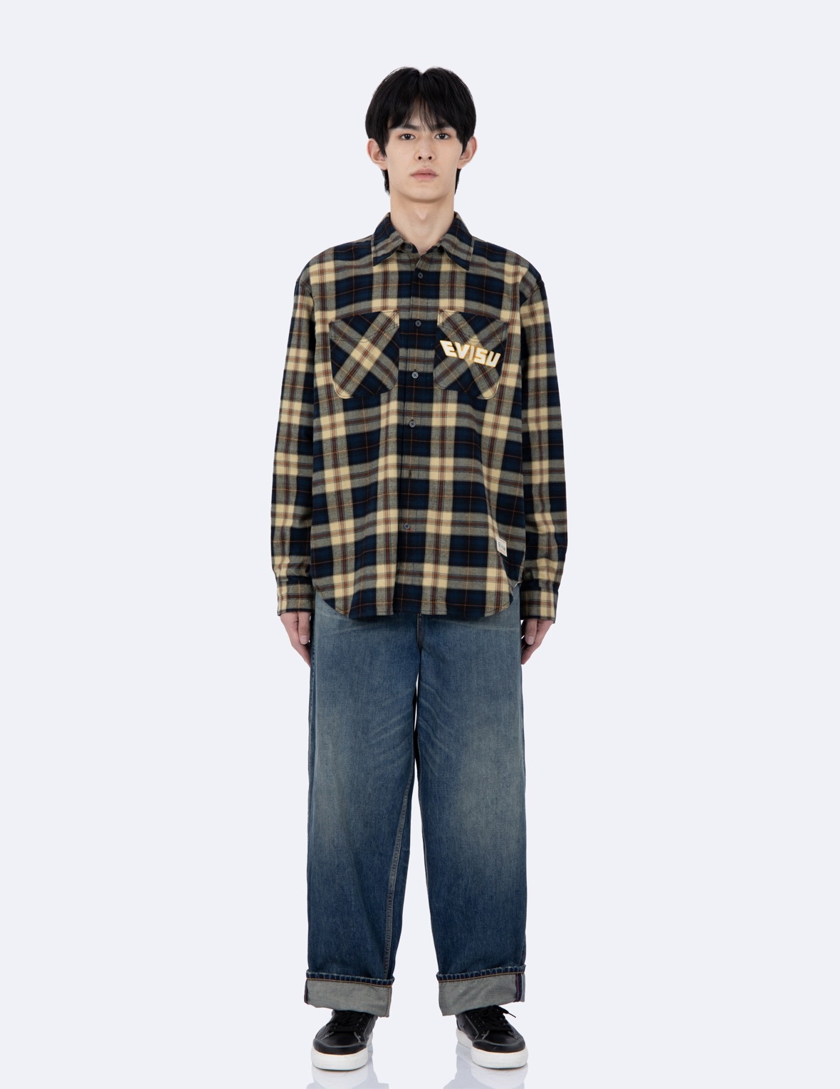 DARUMA AND KAMON PRINT CHECKED FLANNEL SHIRT - 5