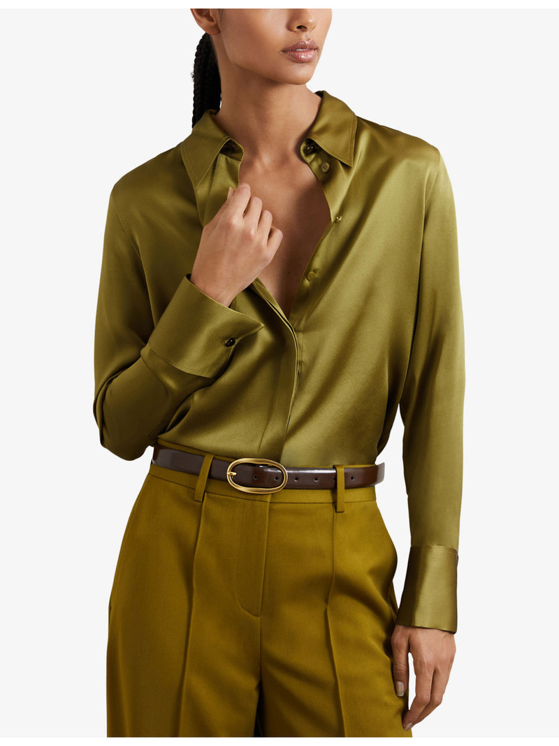 REISS Ameira Concealed-Placket Long-Sleeve Silk Shirt outlook