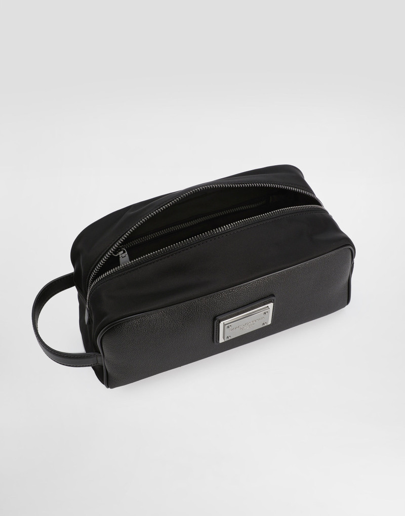 Grainy calfskin and nylon toiletry bag 4