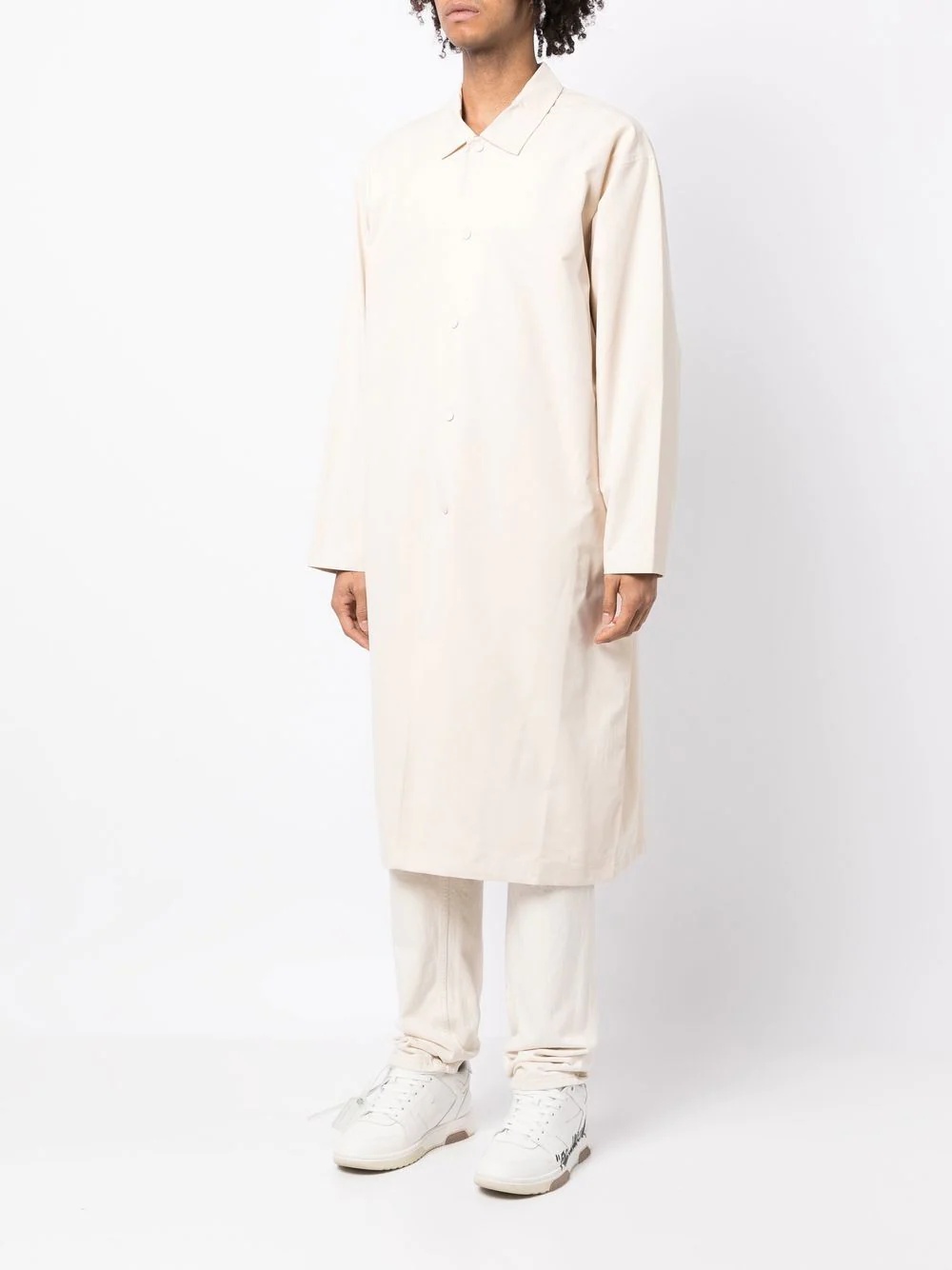 spread-collar buttoned trench coat - 3