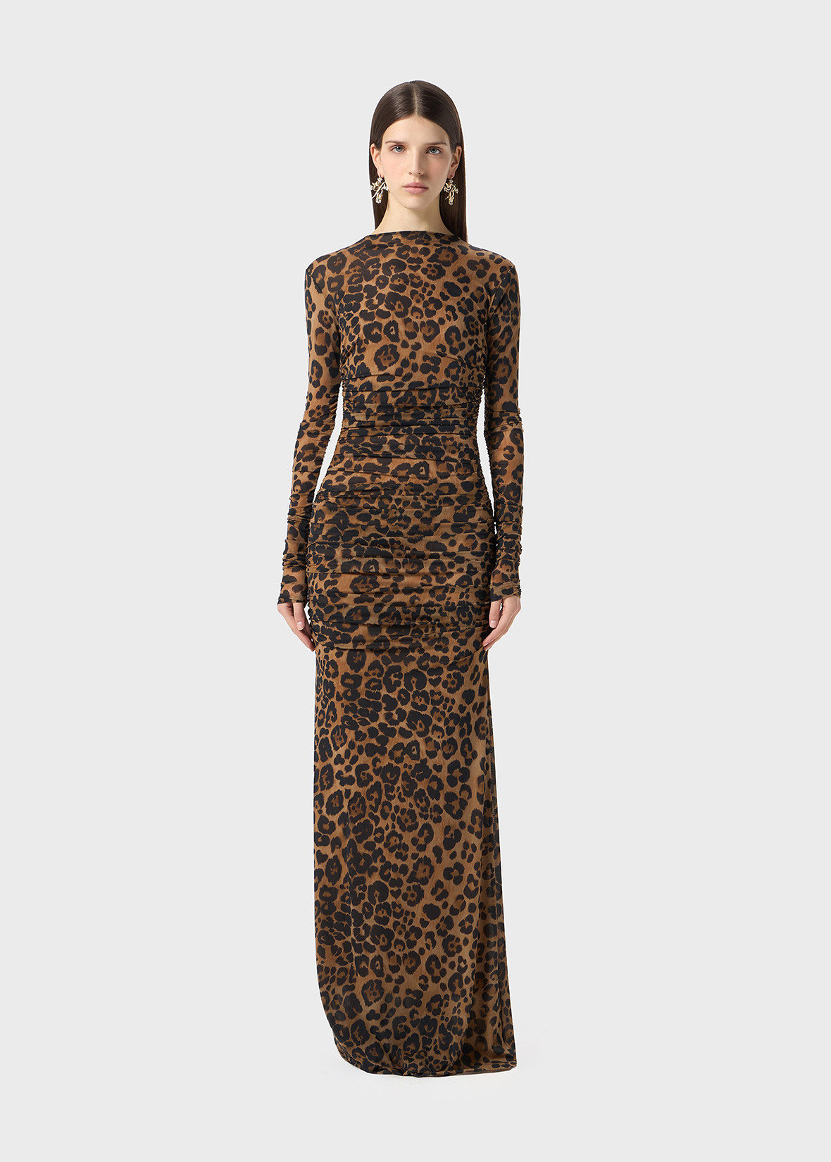 LONG SECOND SKIN JERSEY DRESS WITH LEOPARD PRINT - 3