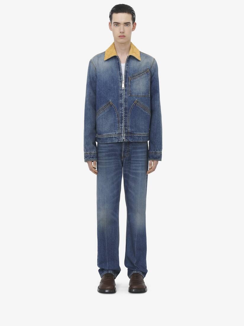 Suede Collar Denim Jacket - 3