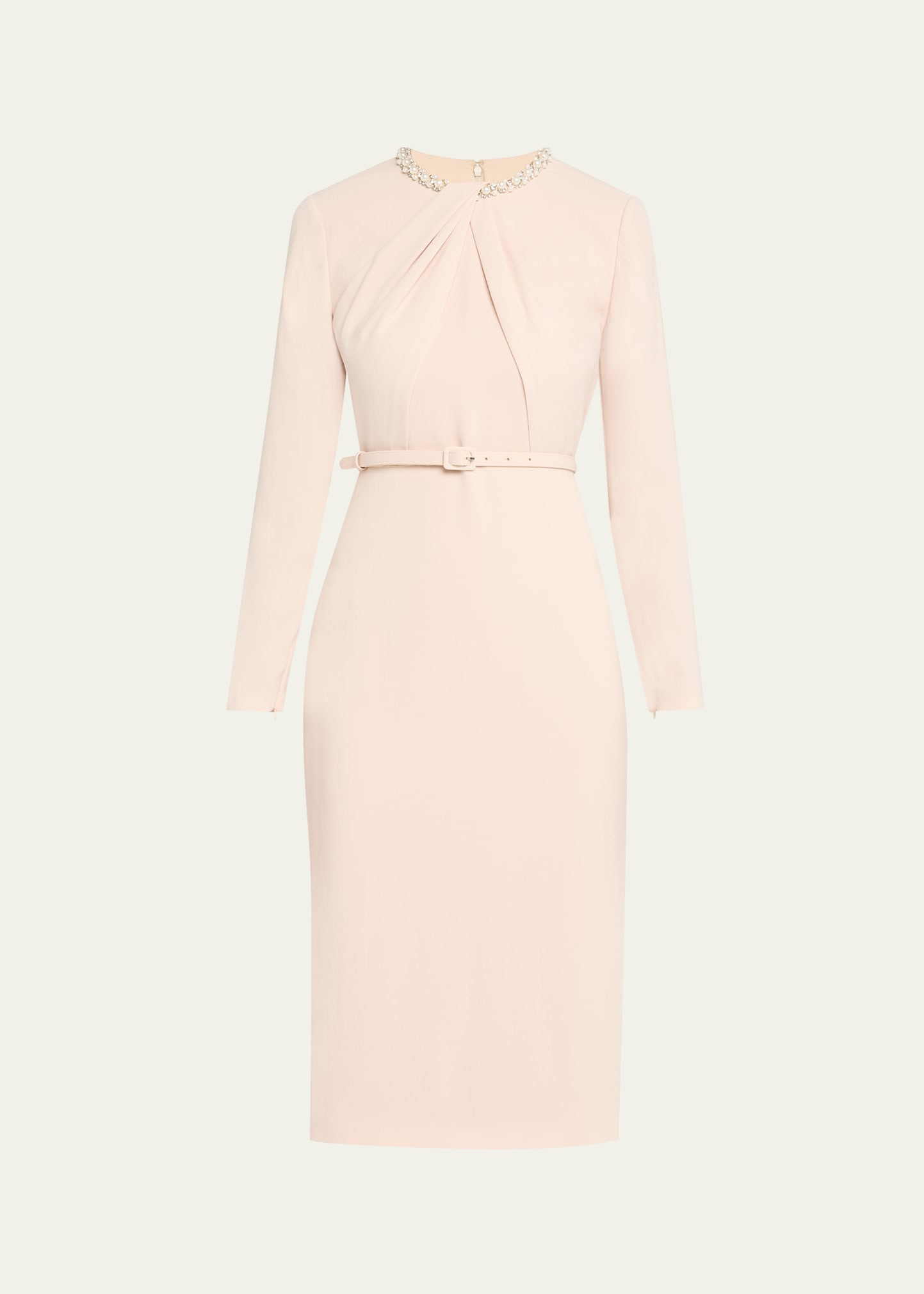 Beaded Twist Long-Sleeve Light Cady Midi Dress - 1