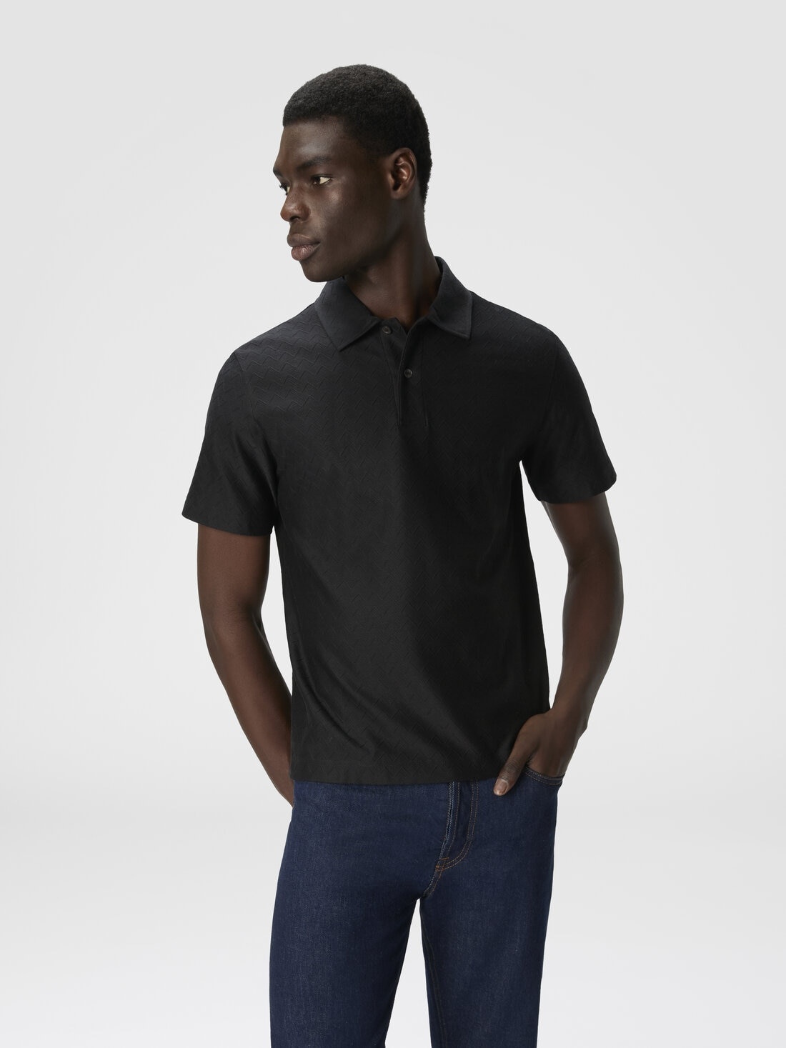 Tonal zigzag cotton jersey polo shirt - 4