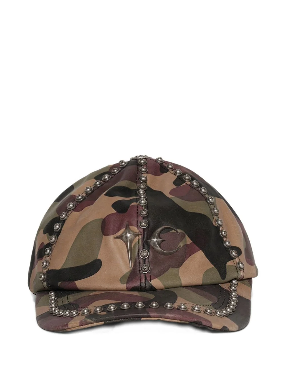 studded camouflage-pattern leather cap - 1