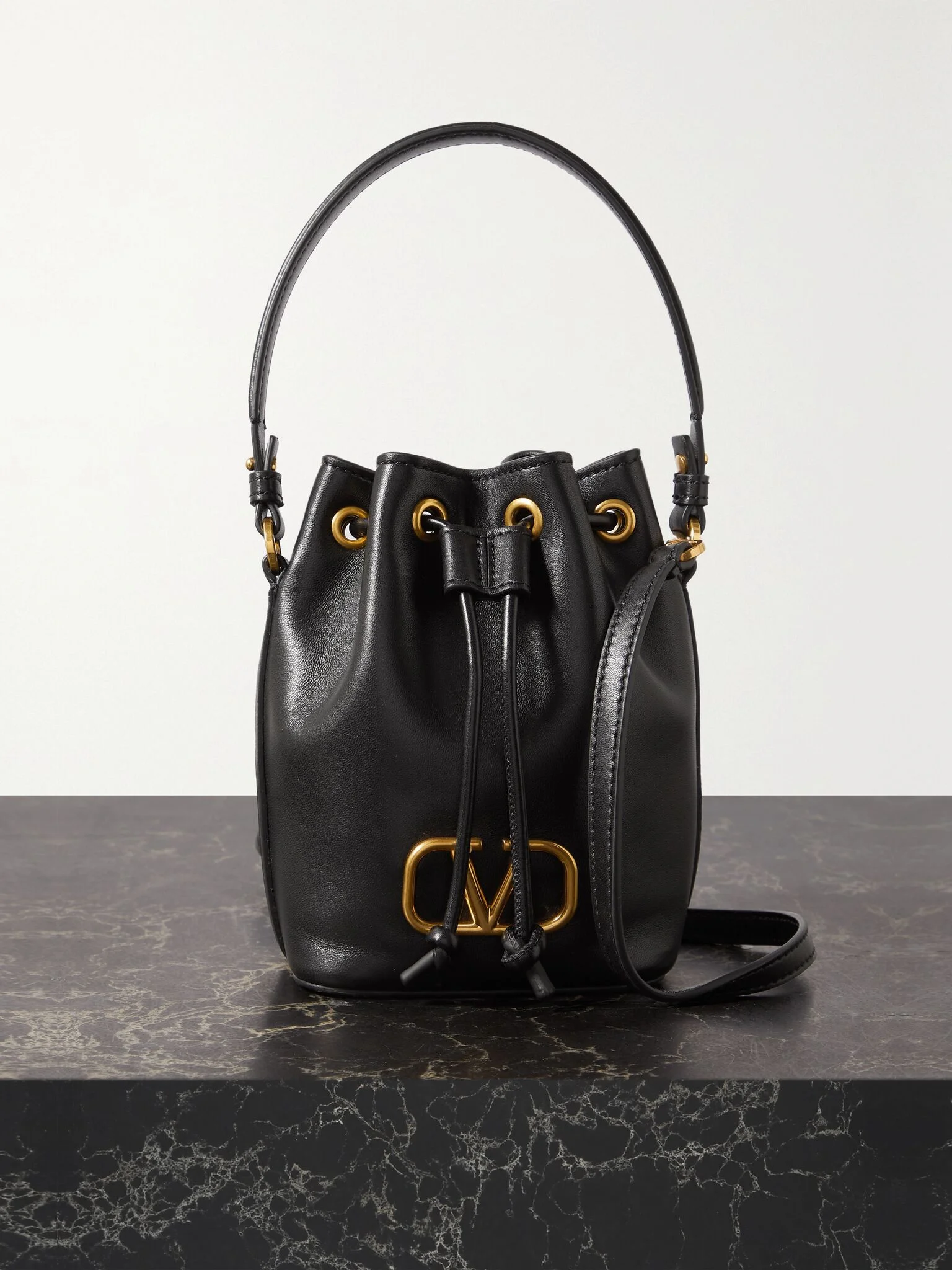 VLOGO mini embellished leather bucket bag Black - 1