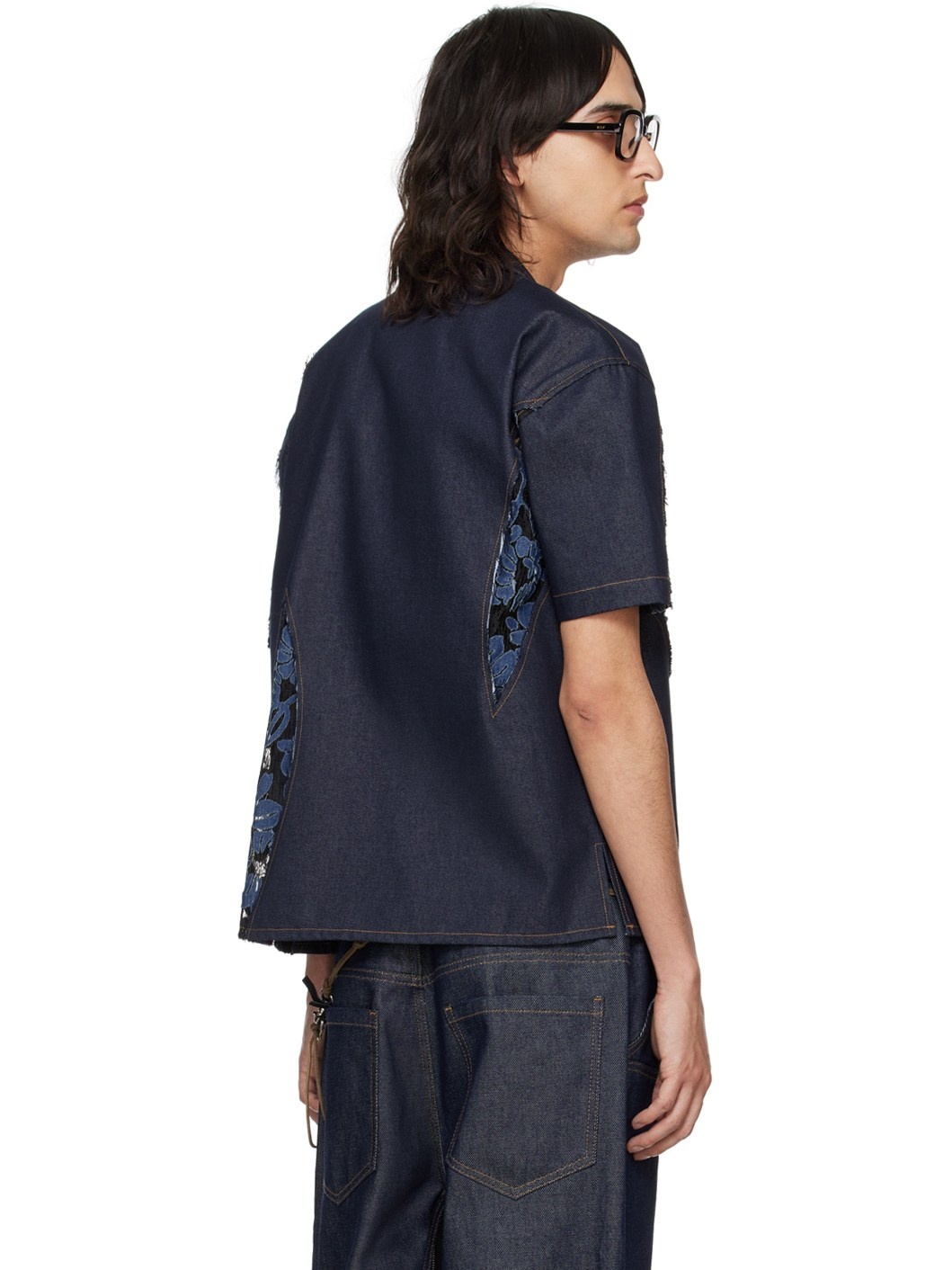 Blue Patchwork Denim Shirt - 3