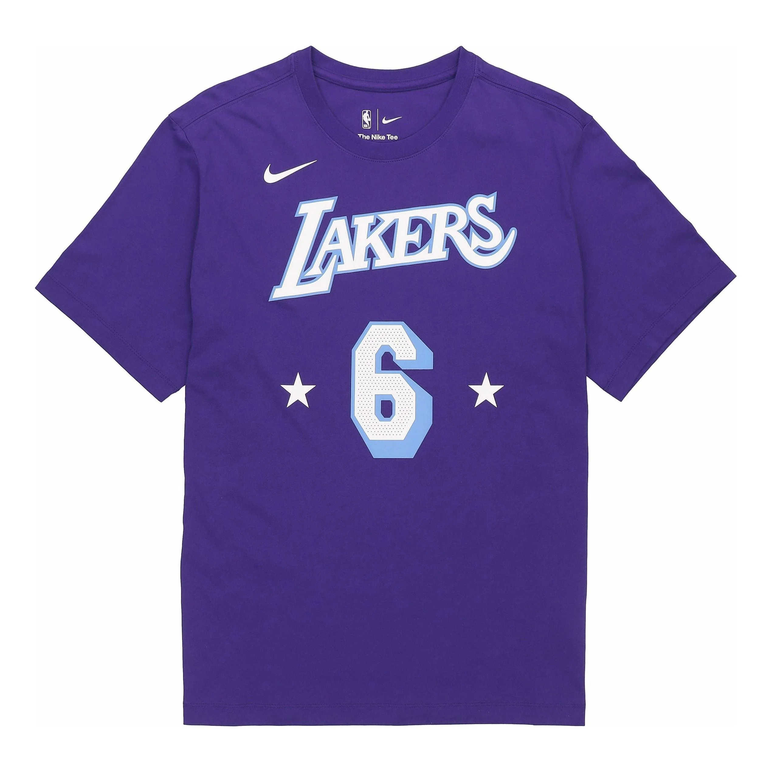 Men's Nike City Edition 알파벳 숫자 캐주얼 짧은 소매 Lakers Lebron James No. 6 법원 보라색 - 1