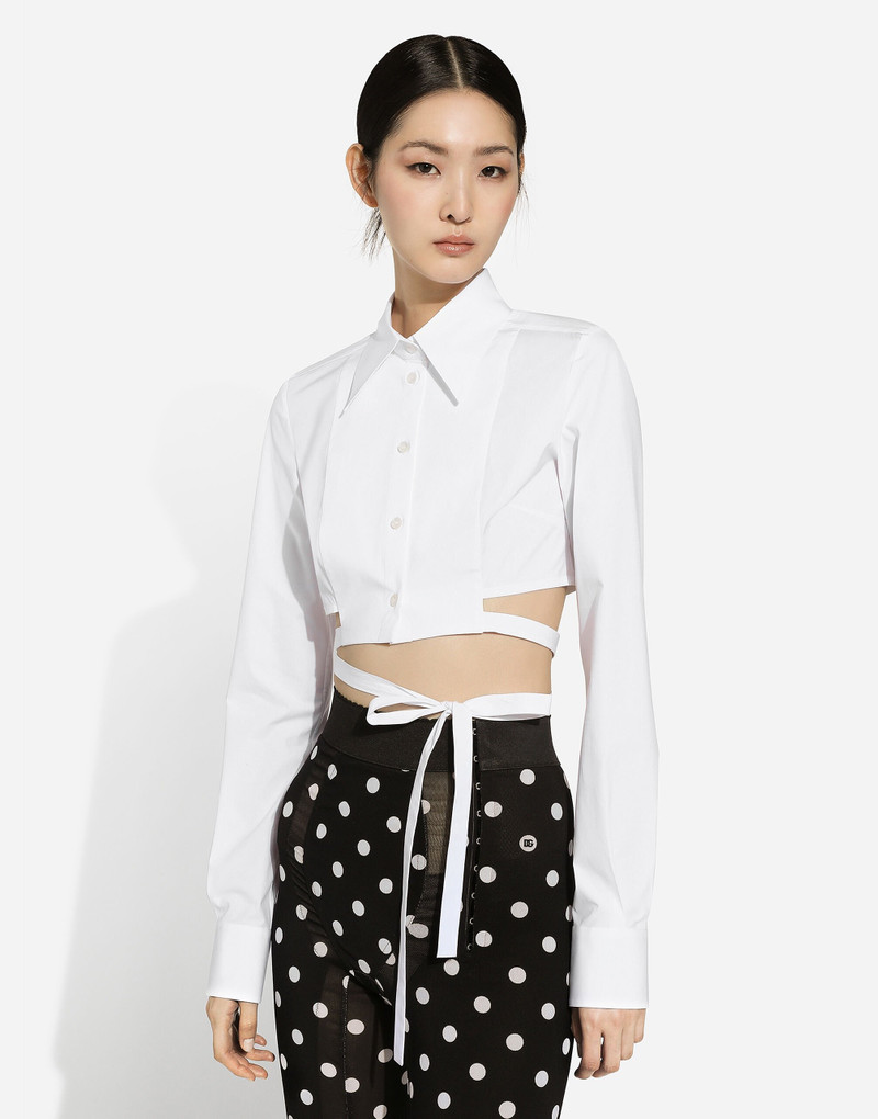 Cropped 면 셔츠 와 criss-crossing 레이스 5