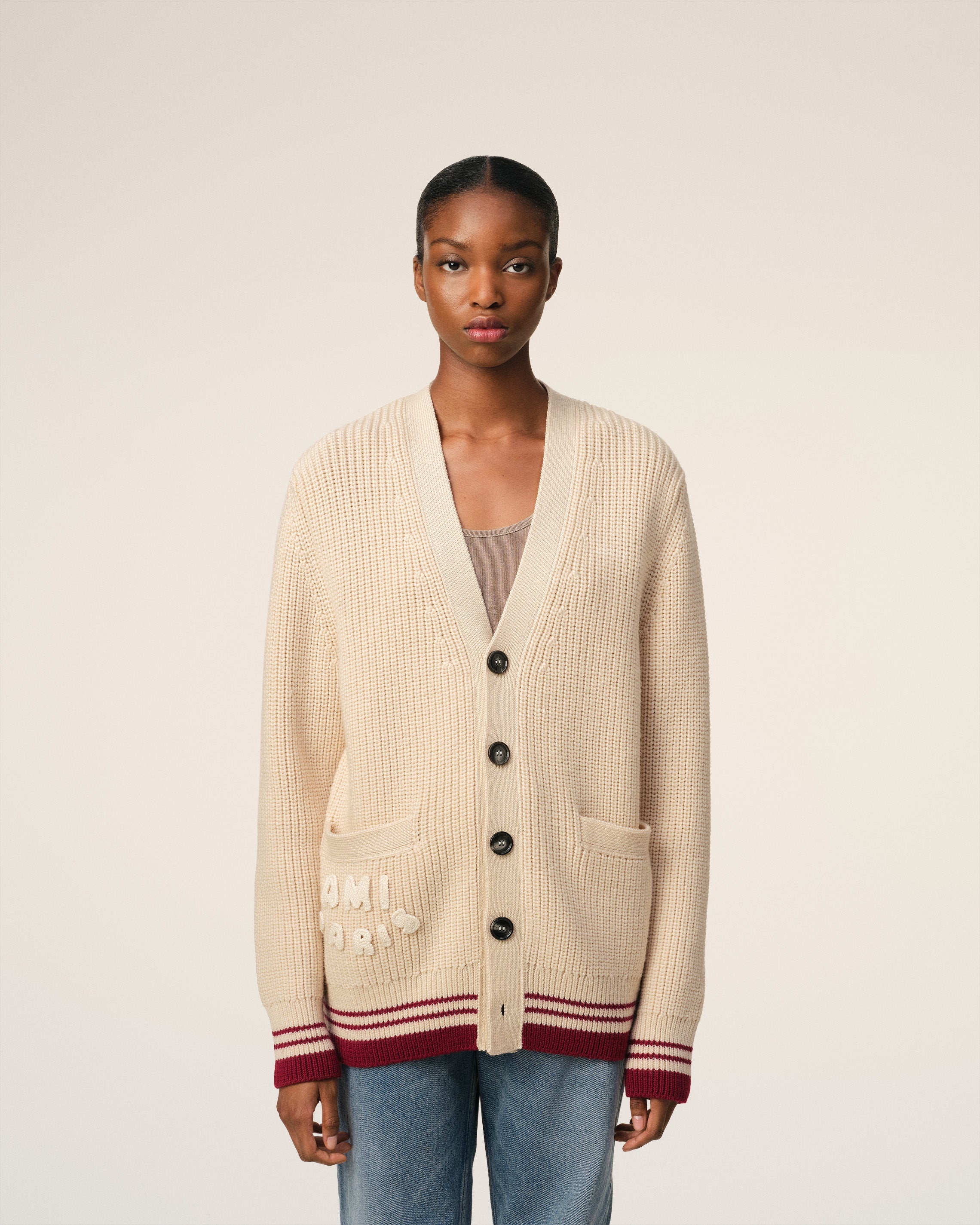 BEIGE WOOL RIBBED SWEATER - 3