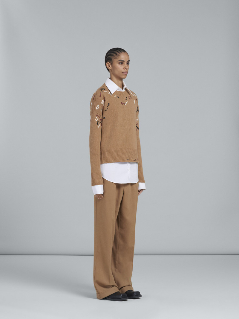 BEIGE CREWNECK SWEATER WITH RAW-EDGE DETAILING 5