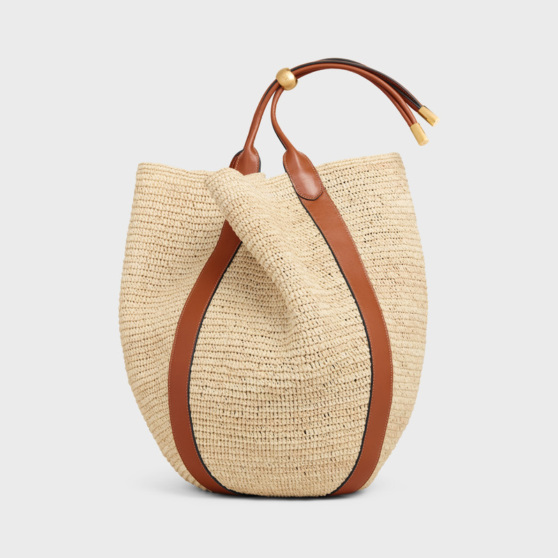 LARGE DROP BUCKET BAG IN RAFFIA AND CALFSKIN 1