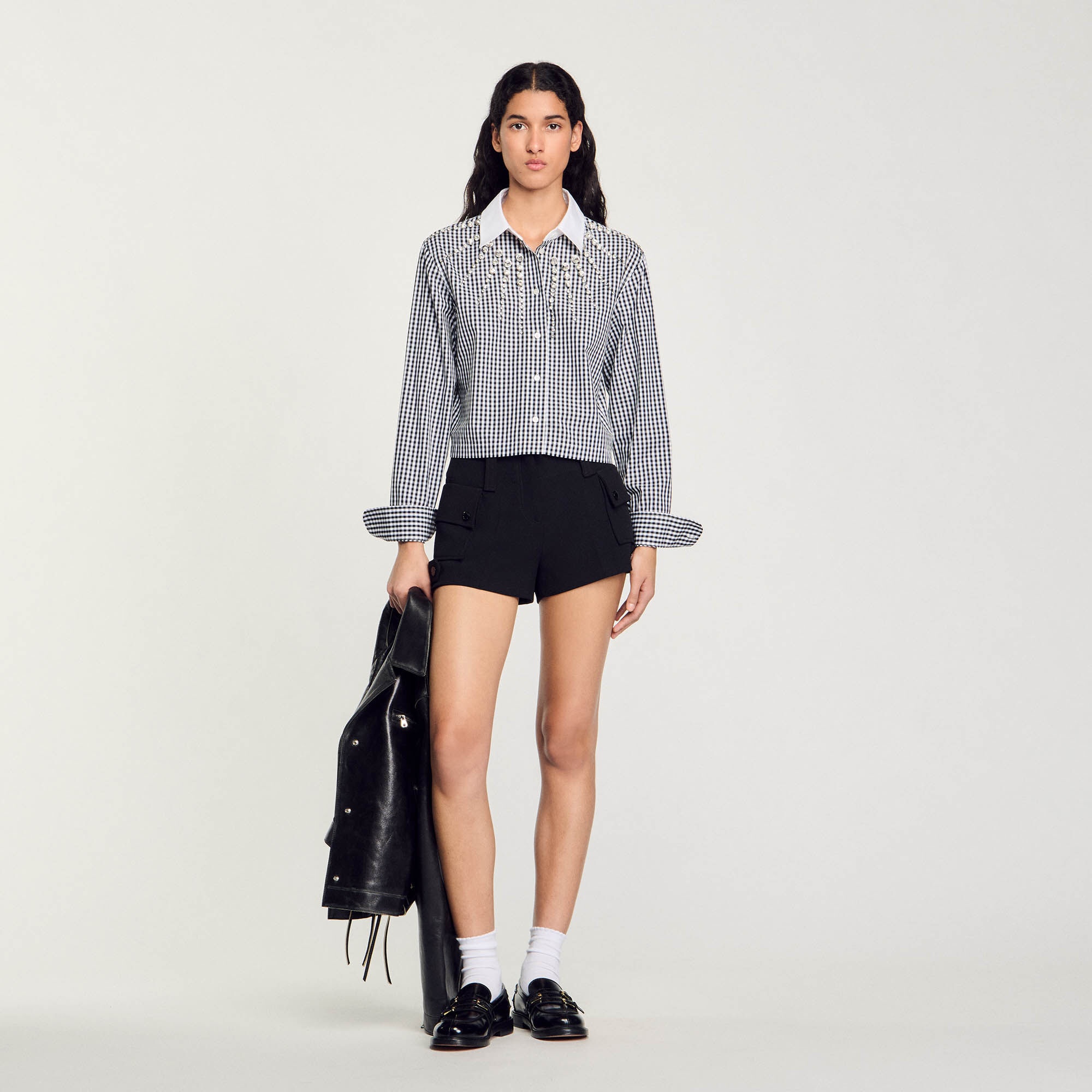 CROPPED SHIRT WITH RHINESTONE BIB - 7