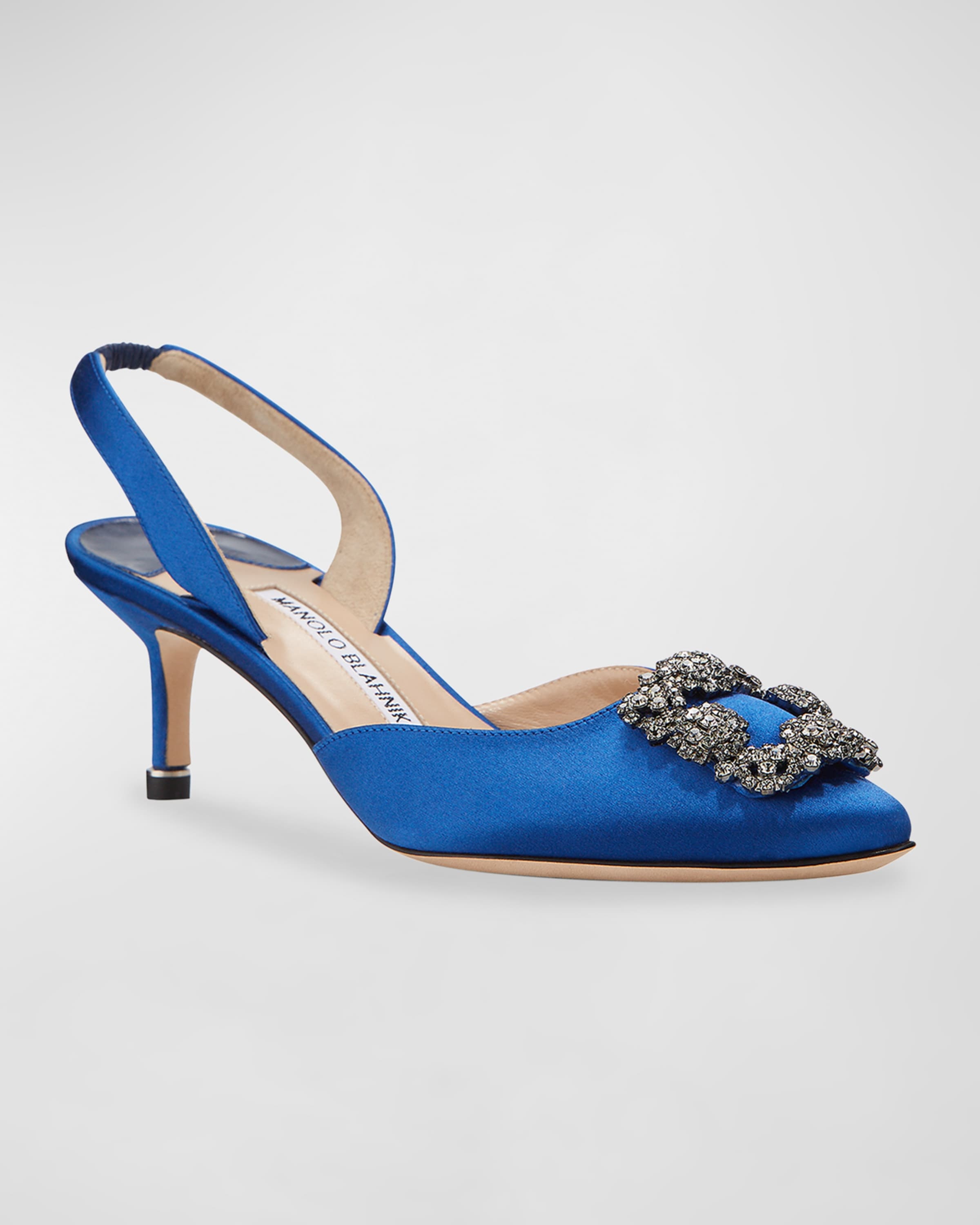 Manolo Blahnik Hangisi Kitten-Heel Satin Slingback Pumps | REVERSIBLE