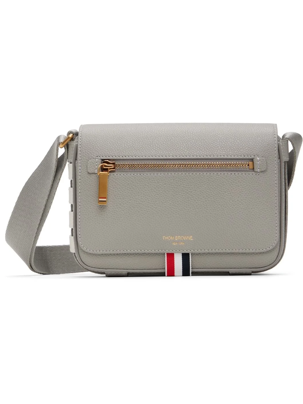 Gray 4-Bar Pebble Grain Small Reporter Bag - 1