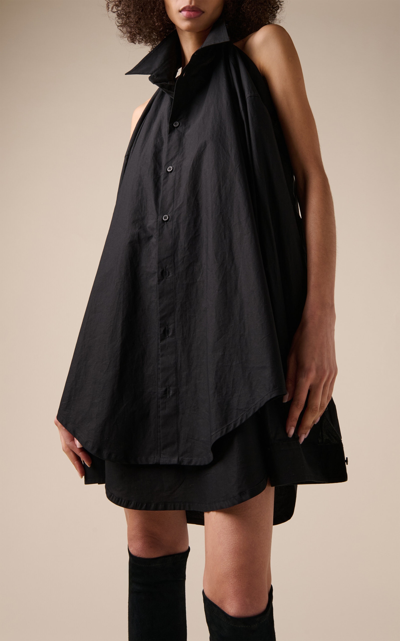 Suspended Cotton Mini Shirt Dress black - 2