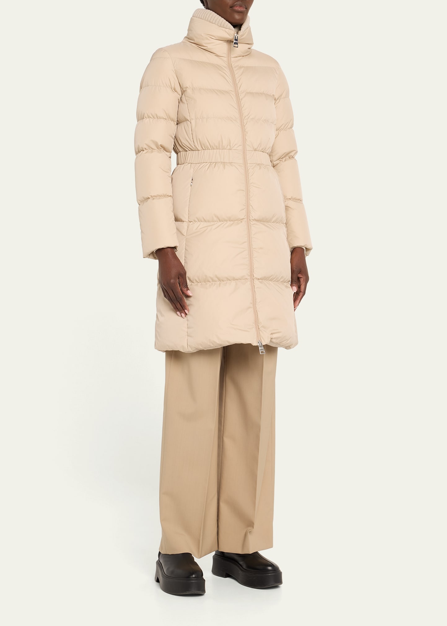 Quilted Down Puffer Coat with Cinched Waist - 4