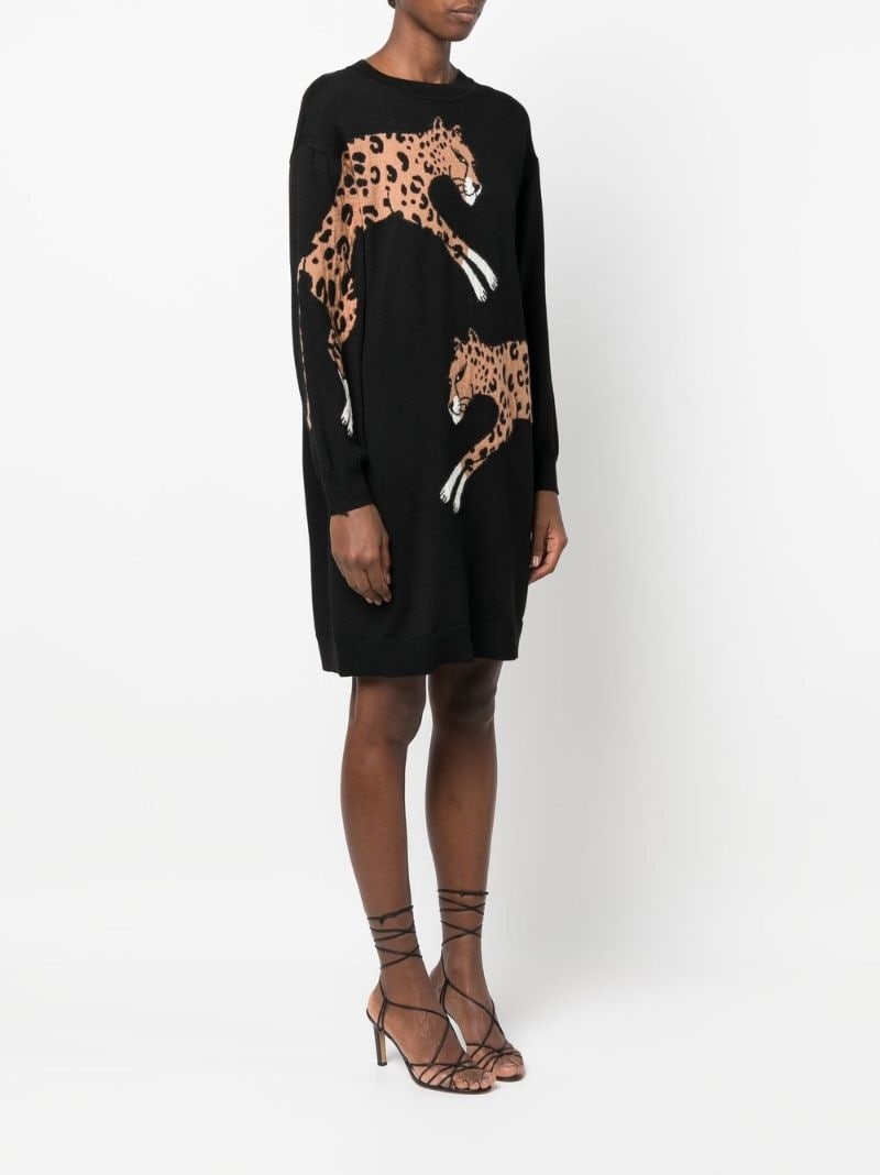 leopard-print knitted jumper dress - 3