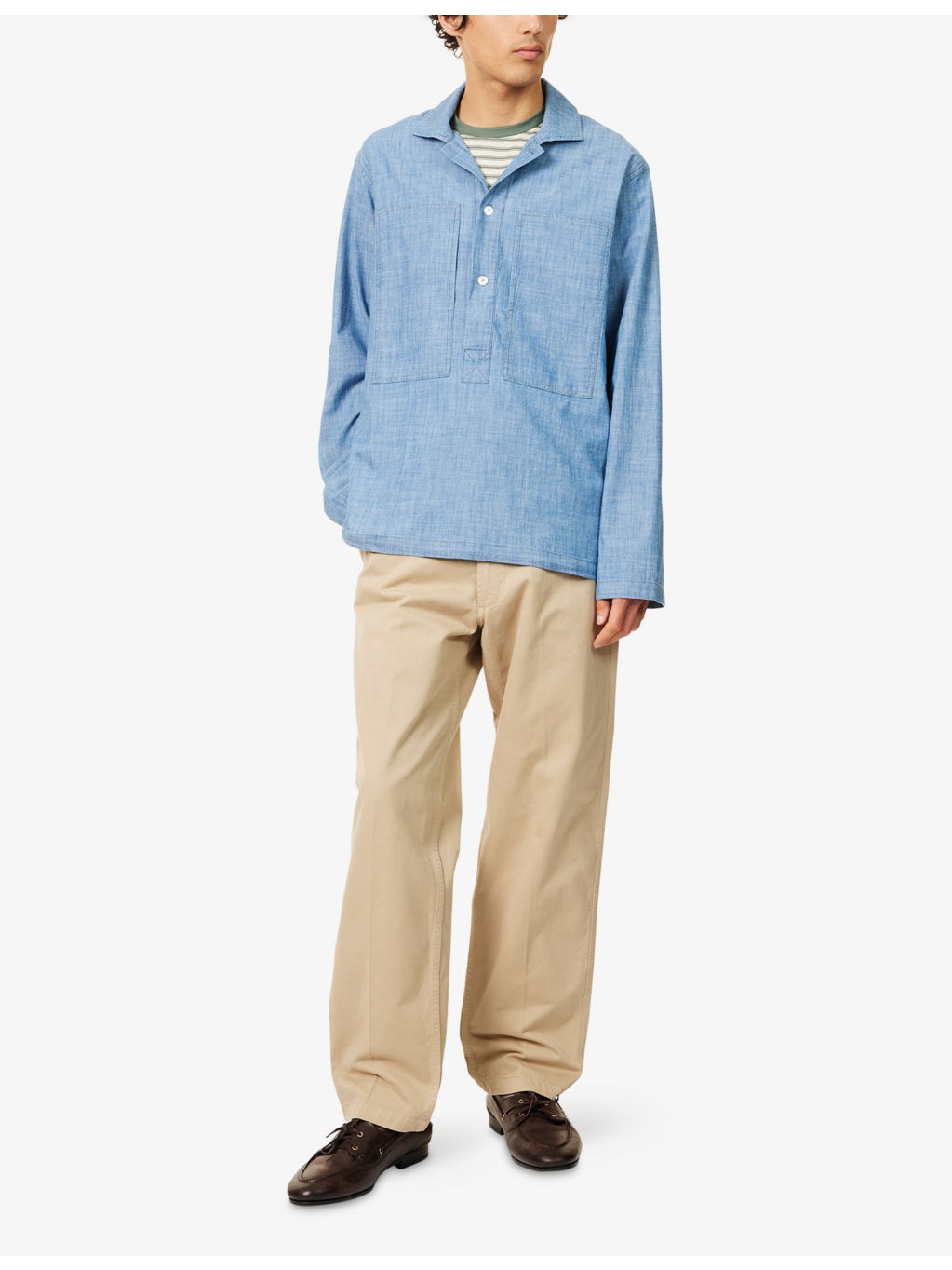 Chambray Spread-Collar Popover Cotton Shirt - 2