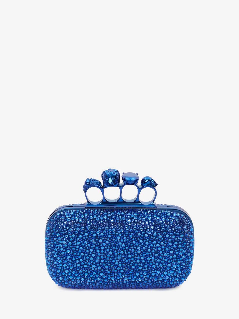 Skull Four Ring Clutch With Chain in Electric Blue - 3