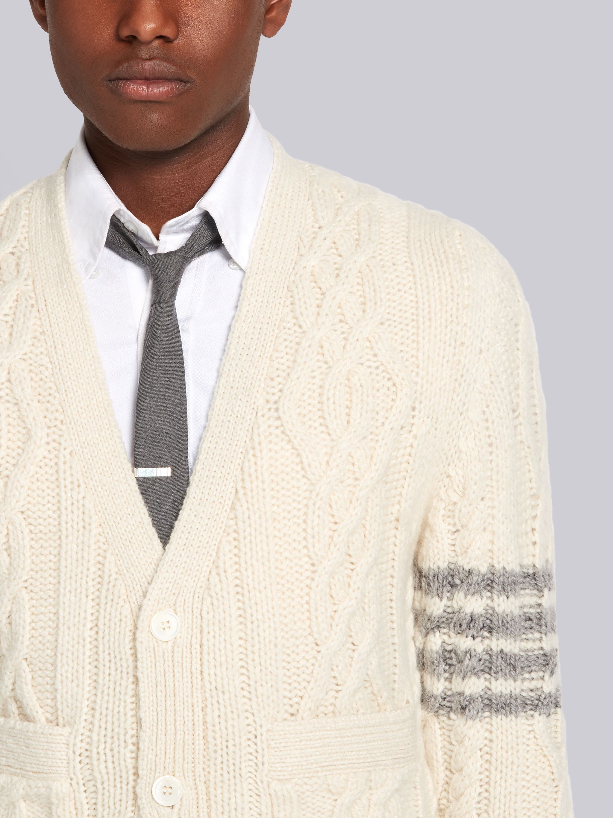 4-bar Aran Cable Cashmere Cardigan - 5