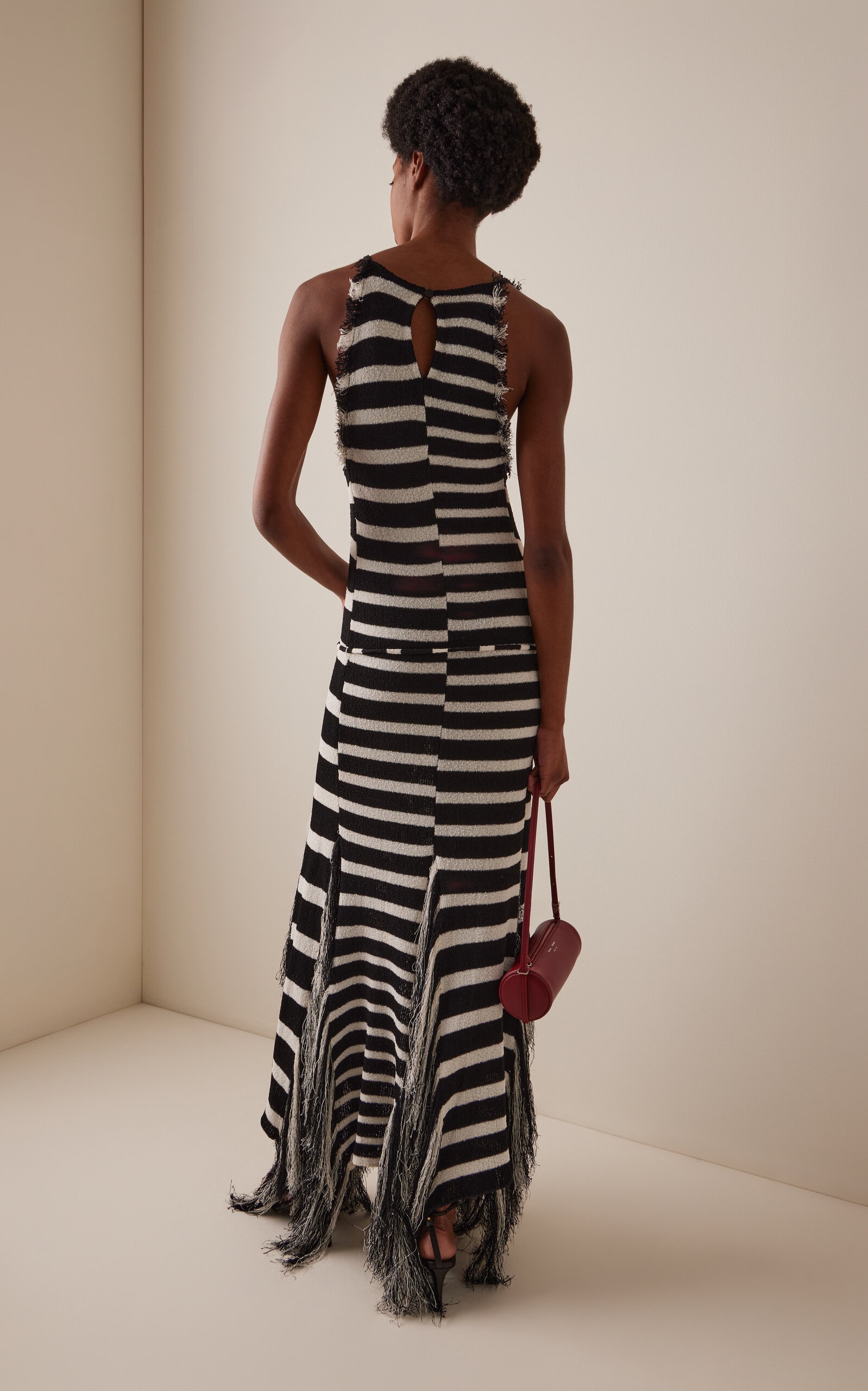Yves Striped Fringed Cotton Knit Maxi Dress black/white - 4