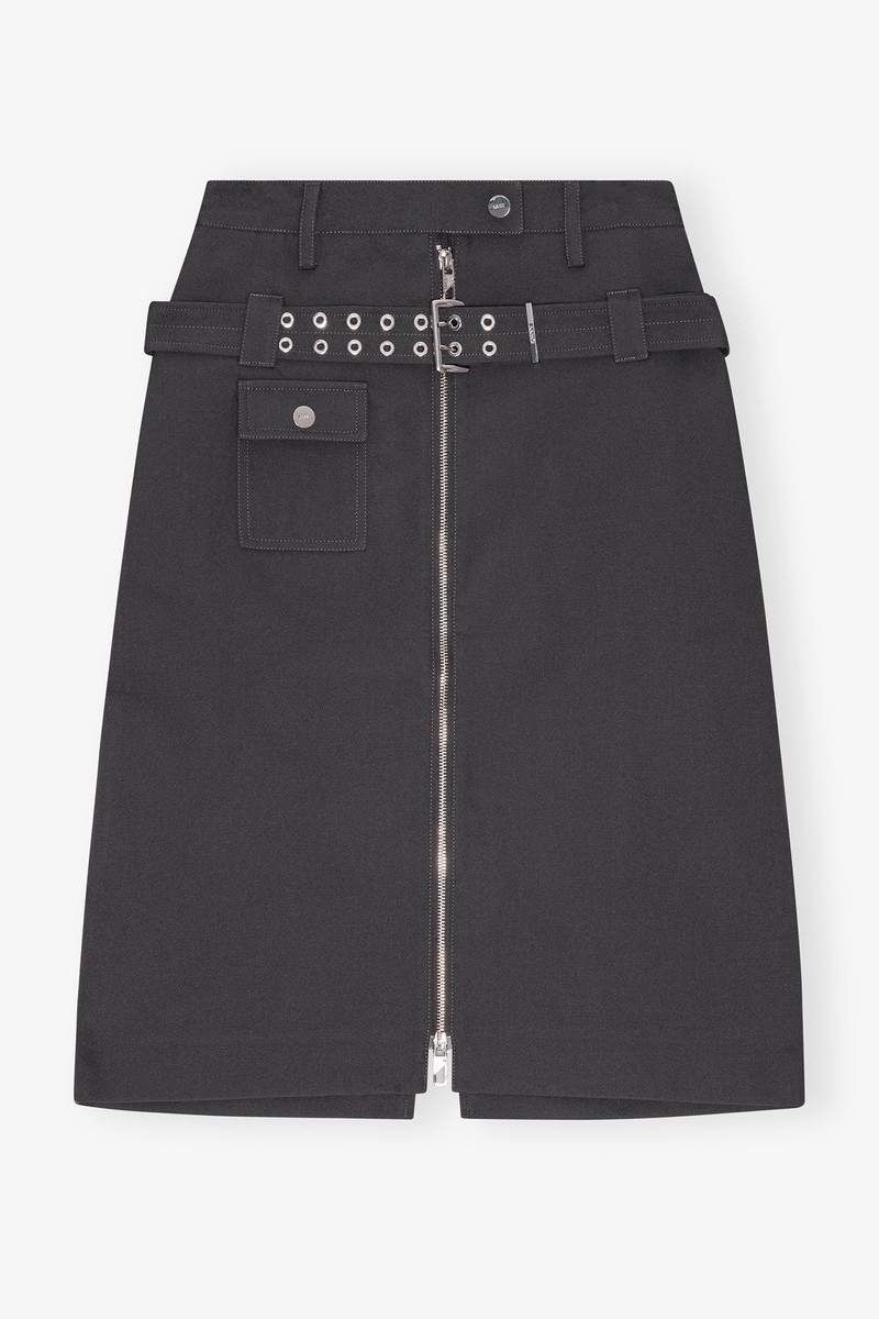 BLACK HEAVY TWILL MIDI SKIRT 1