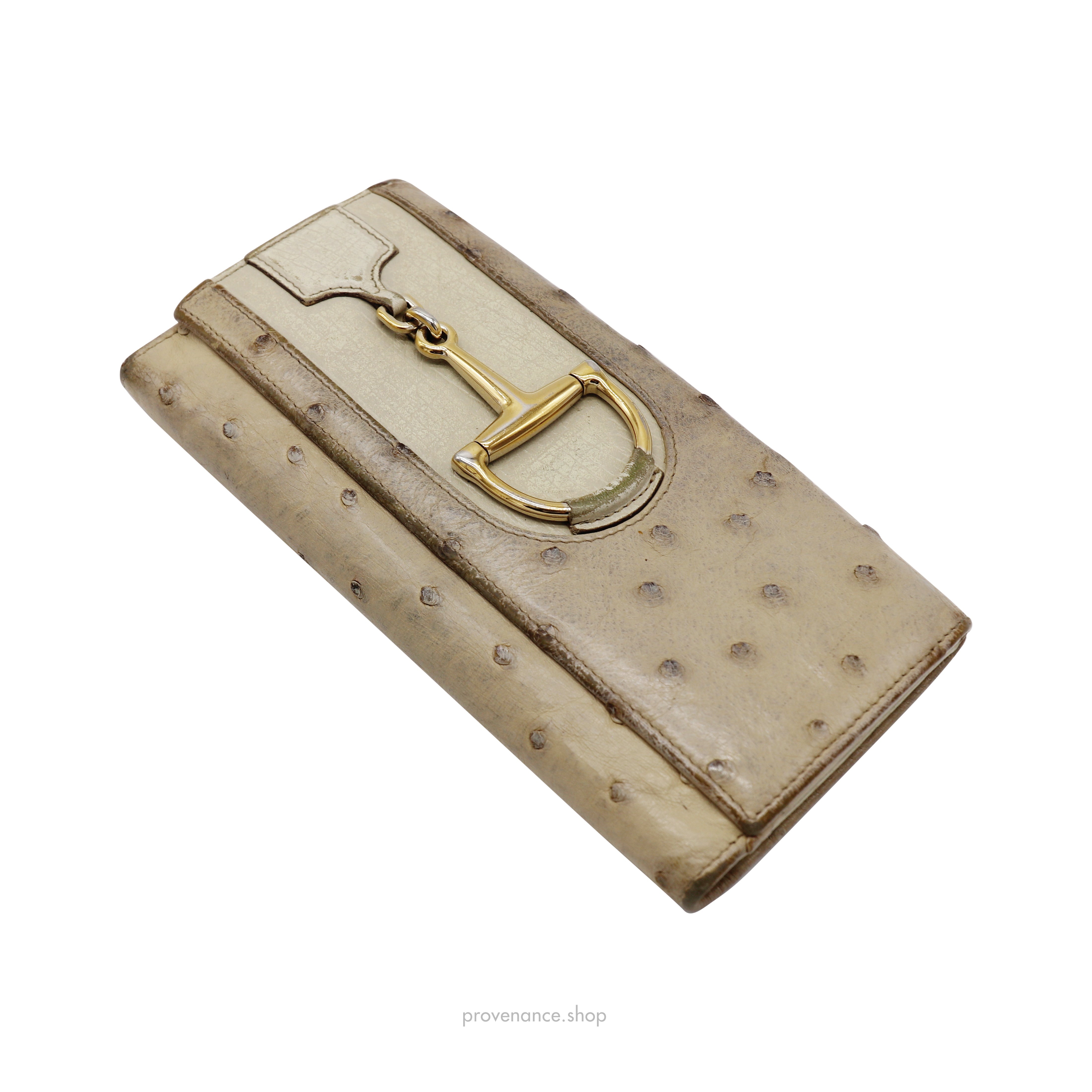 Gucci Horsebit Long Wallet - Ivory Ostrich Leather - 4