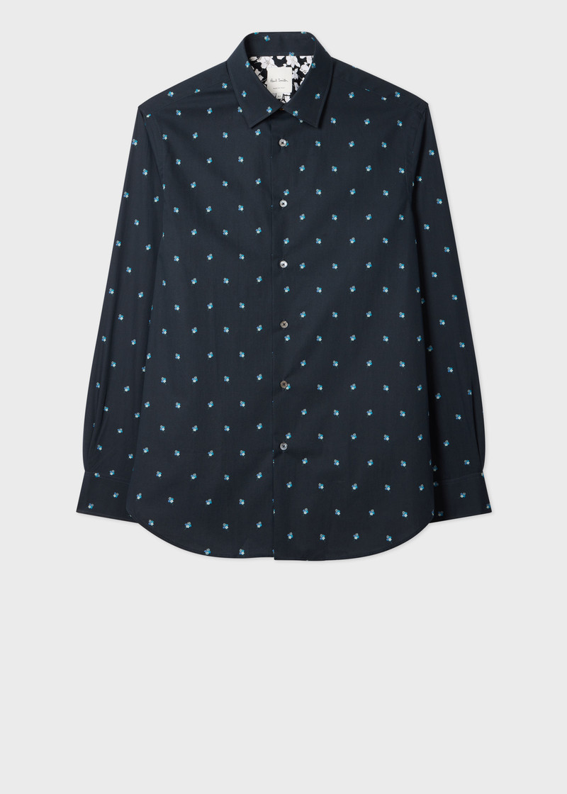 Tailored-Fit Navy 'Ditsy Flower' Cotton Shirt 1