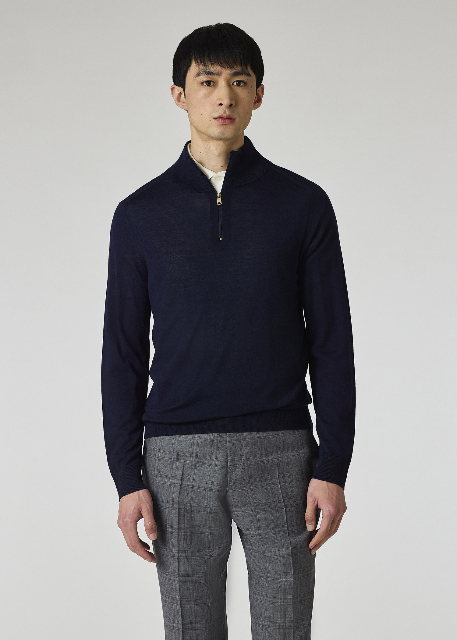 Navy Merino Wool Half-Zip Sweater - 3