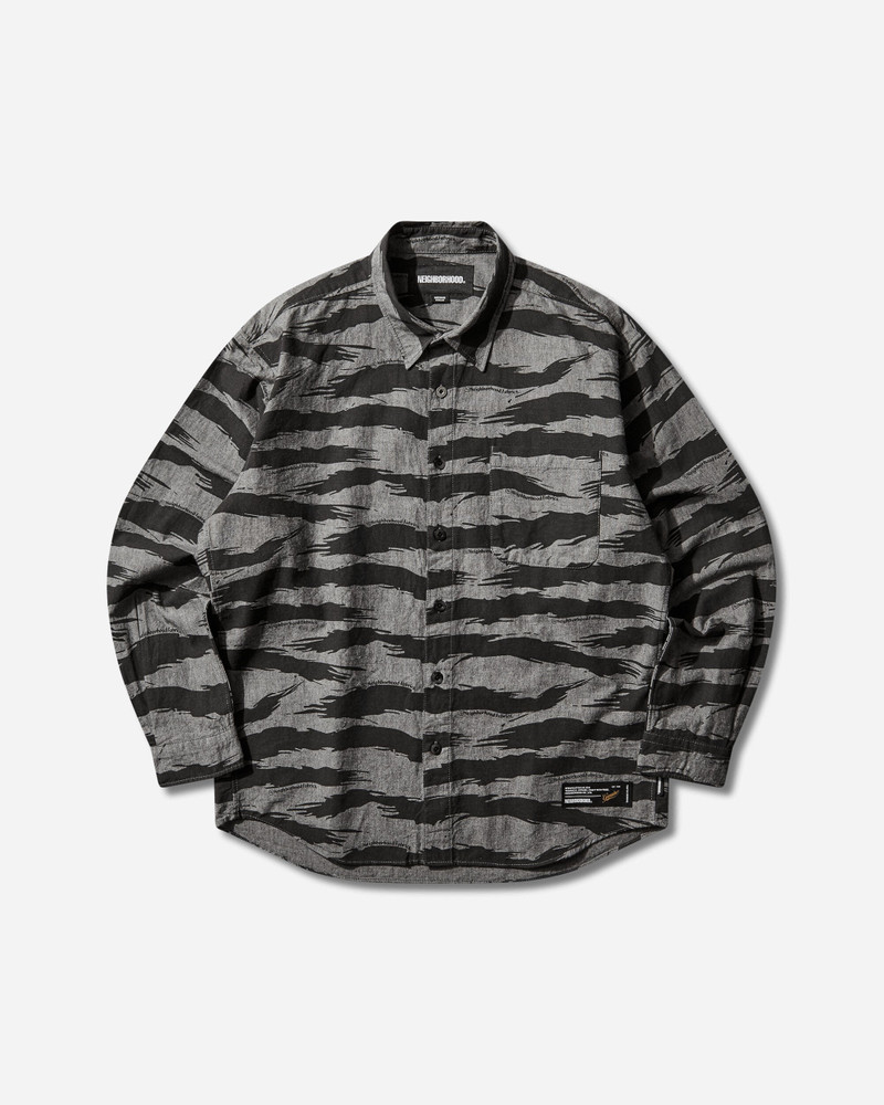 Men's Camo Pattern Chambray Longsleeve Shirt Black 1