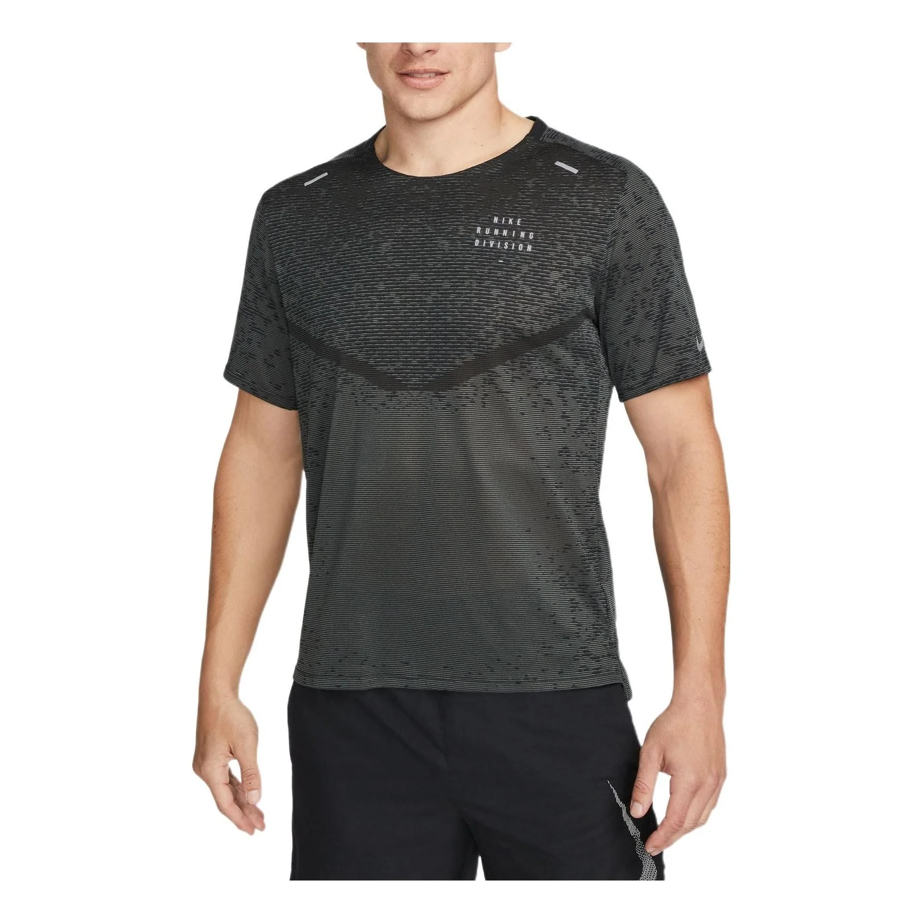 Men's Nike Reflective Printing Solid Color Short Sleeve Running Black T-Shirt DM4766-010 - 1