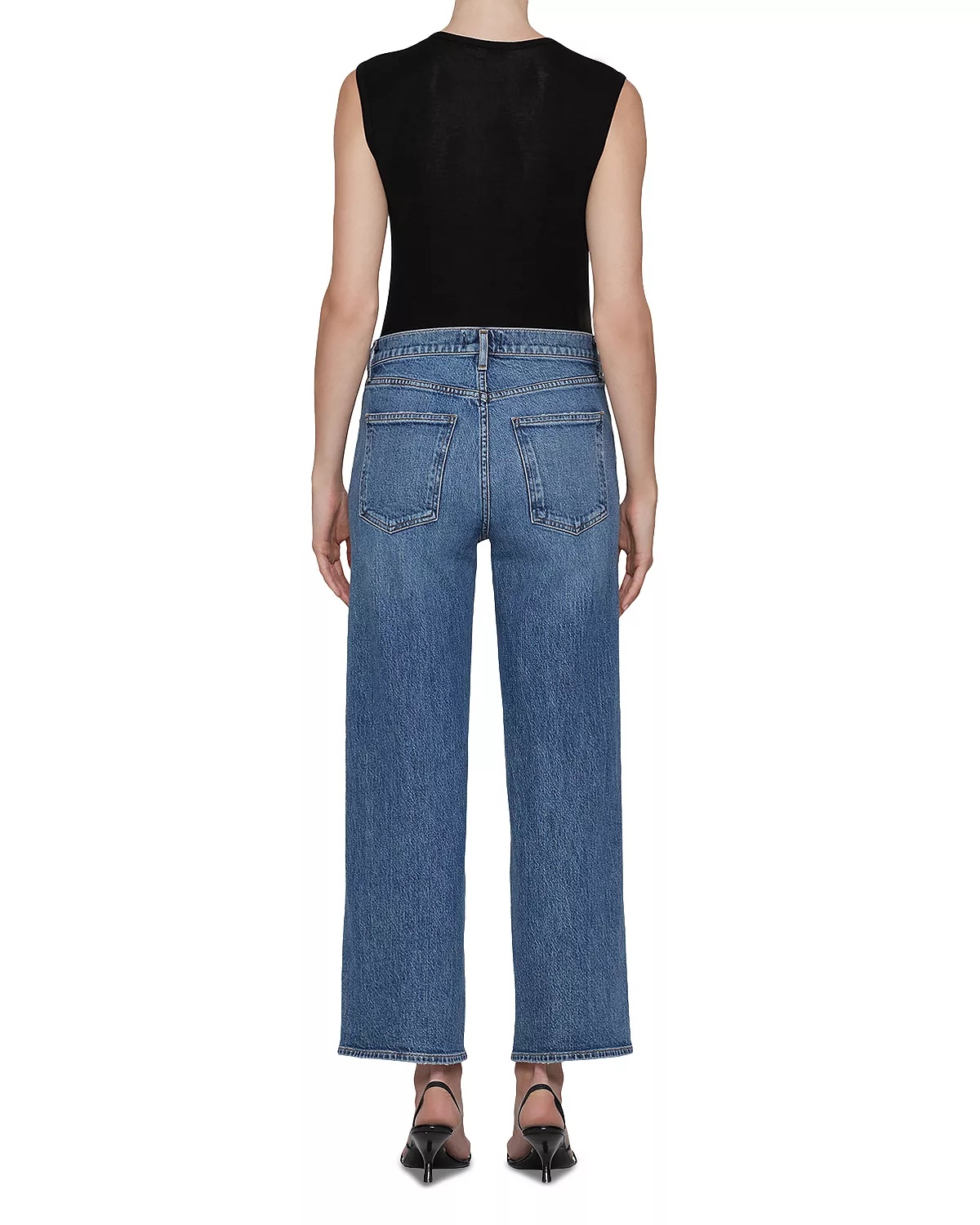 Harper Mid Rise Wide Ankle Jeans in Moor - 7