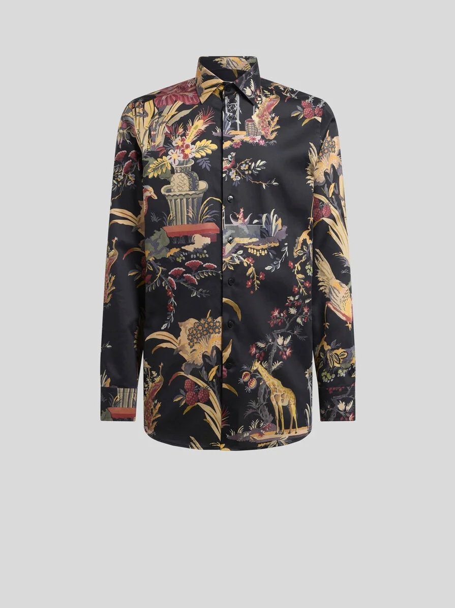 SHIRT IN COTTON SATIN WITH FLOWER AND ANIMAL MOTIF - 1