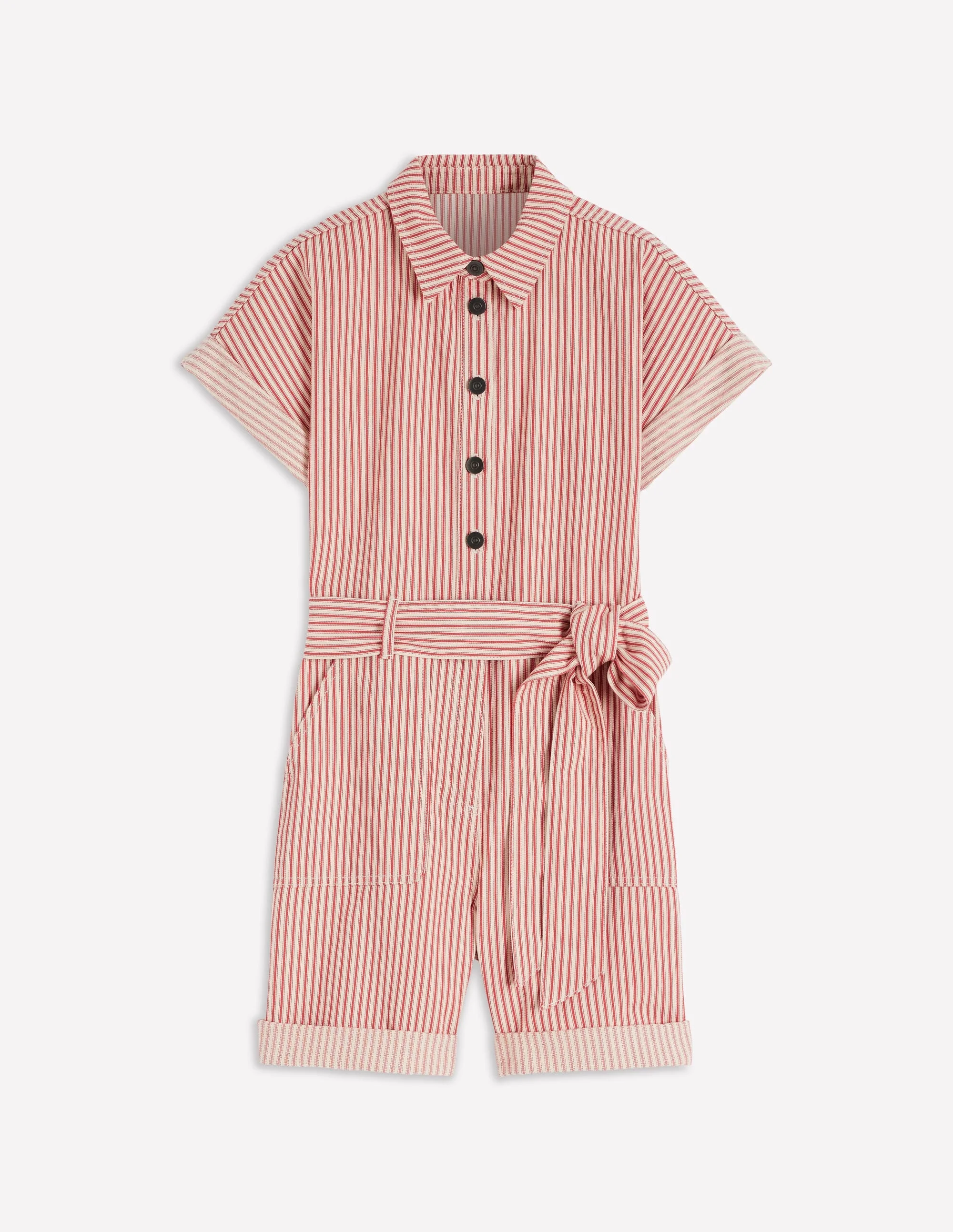Kay Denim Playsuit-Red Tram Stripe - 1